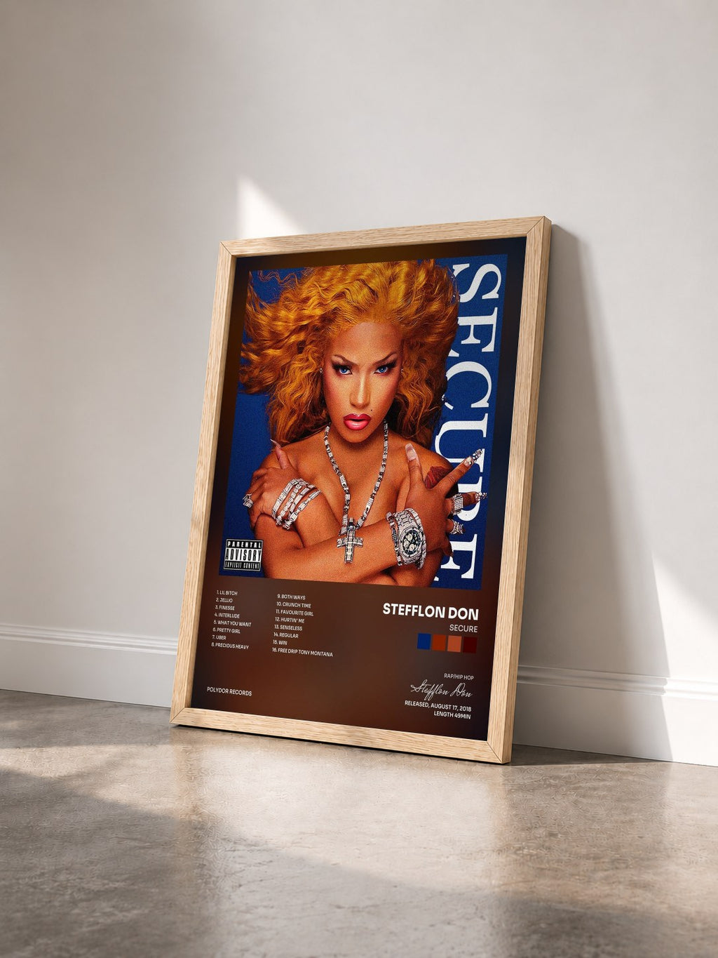 #bois Tableau de l'album SECURE de Stefflon Don vu de trois quarts, cadre en bois brut