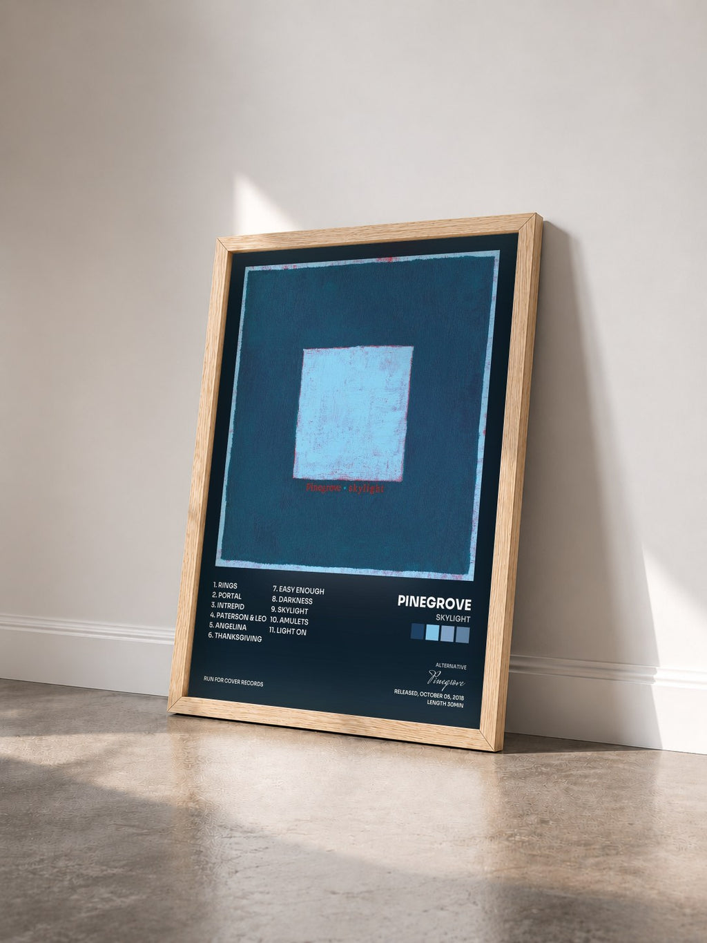 #bois Tableau de l'album Skylight de Pinegrove vu de trois quarts, cadre en bois brut