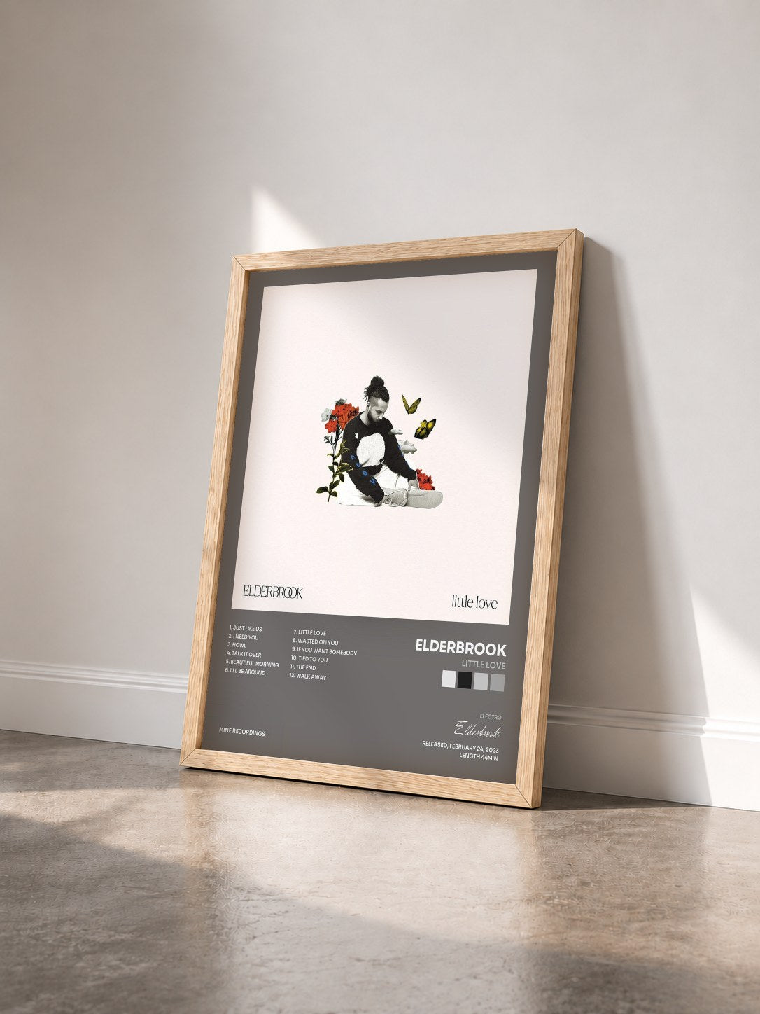 #bois Tableau de l'album Little Love de Elderbrook vu de trois quarts, cadre en bois brut