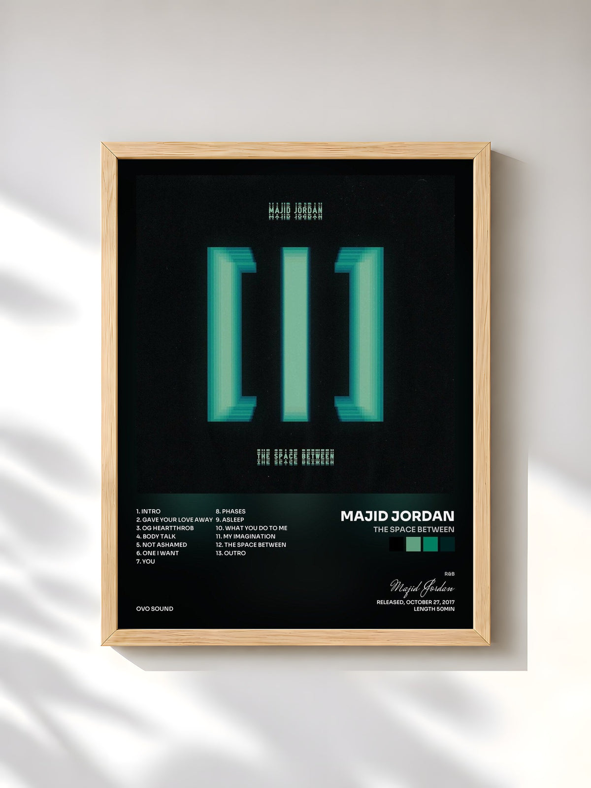 #bois Tableau de l'album The Space Between de Majid Jordan, cadre en bois brut, imprimé et encadré en France
