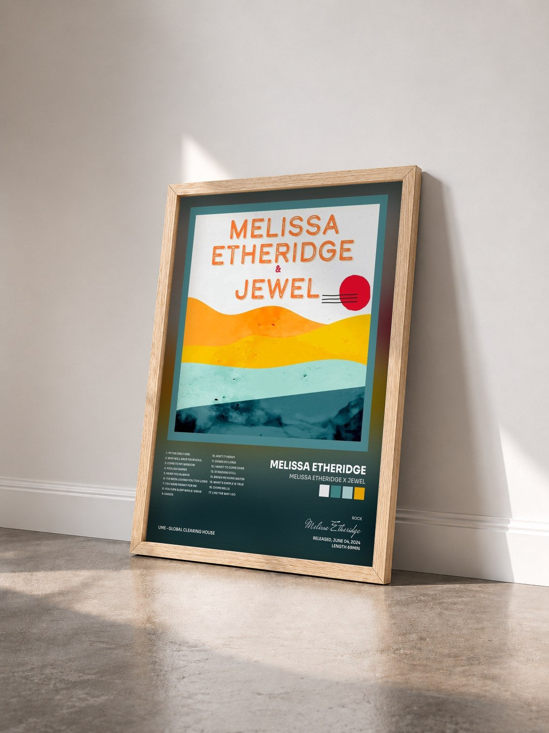 #bois Tableau de l'album Melissa Etheridge X Jewel de Melissa Etheridge vu de trois quarts, cadre en bois brut