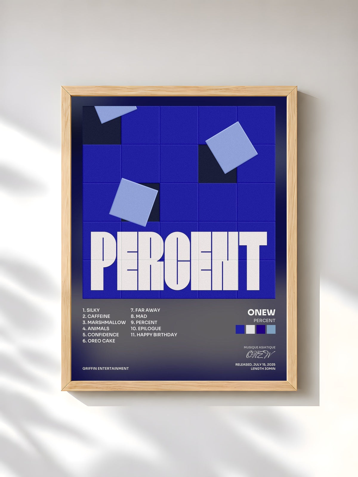 #bois Tableau de l'album PERCENT de ONEW, cadre en bois brut, imprimé et encadré en France