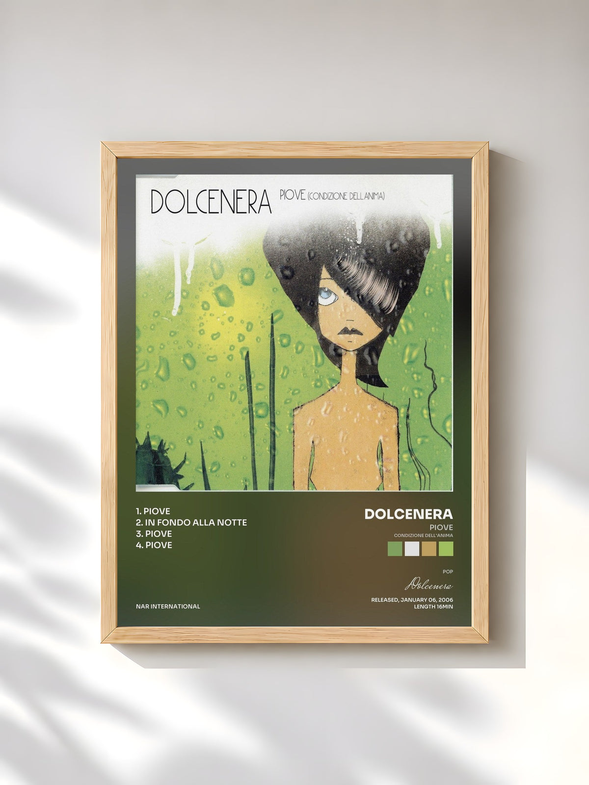 #bois Tableau de l'album Piove (Condizione dell'anima) de Dolcenera, cadre en bois brut, imprimé et encadré en France