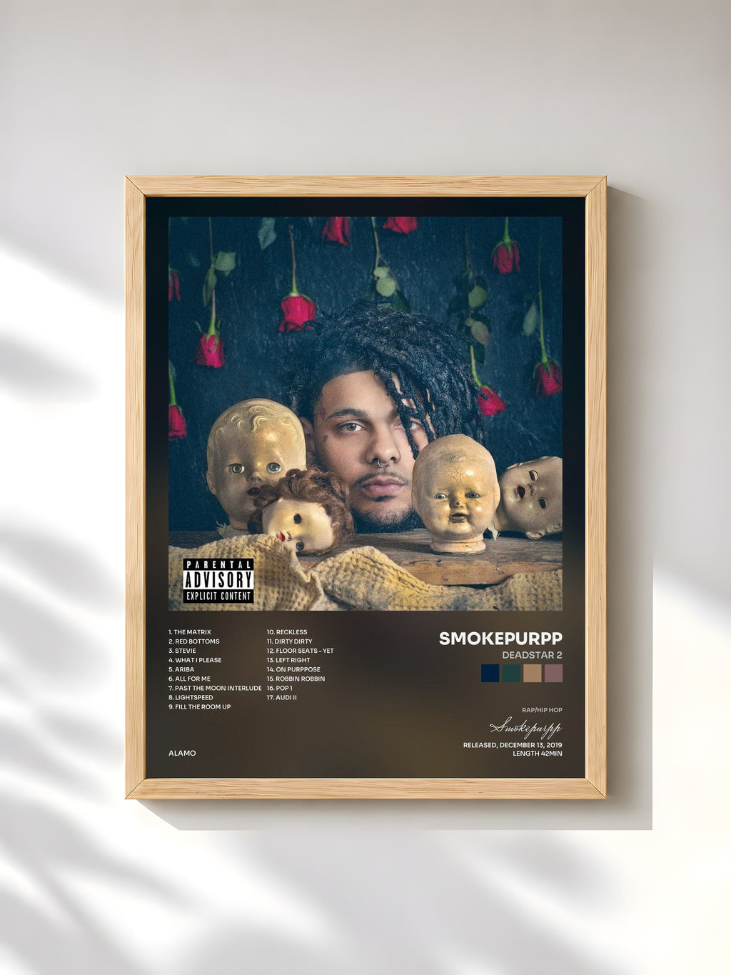 #bois Tableau de l'album Deadstar 2 de Smokepurpp, cadre en bois brut, imprimé et encadré en France