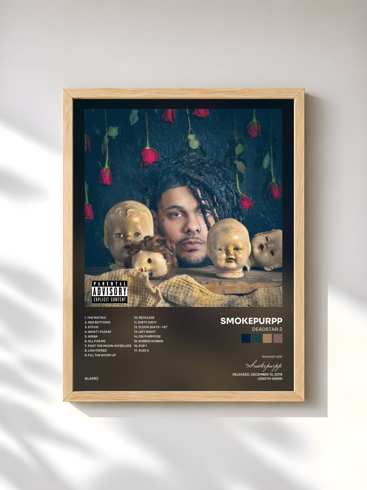 #bois Tableau de l'album Deadstar 2 de Smokepurpp, cadre en bois brut, imprimé et encadré en France