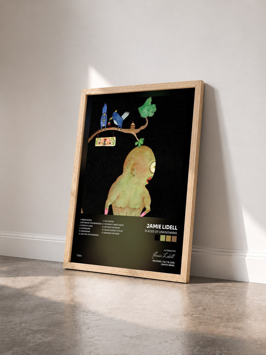 #bois Tableau de l'album Places of Unknowing de Jamie Lidell vu de trois quarts, cadre en bois brut