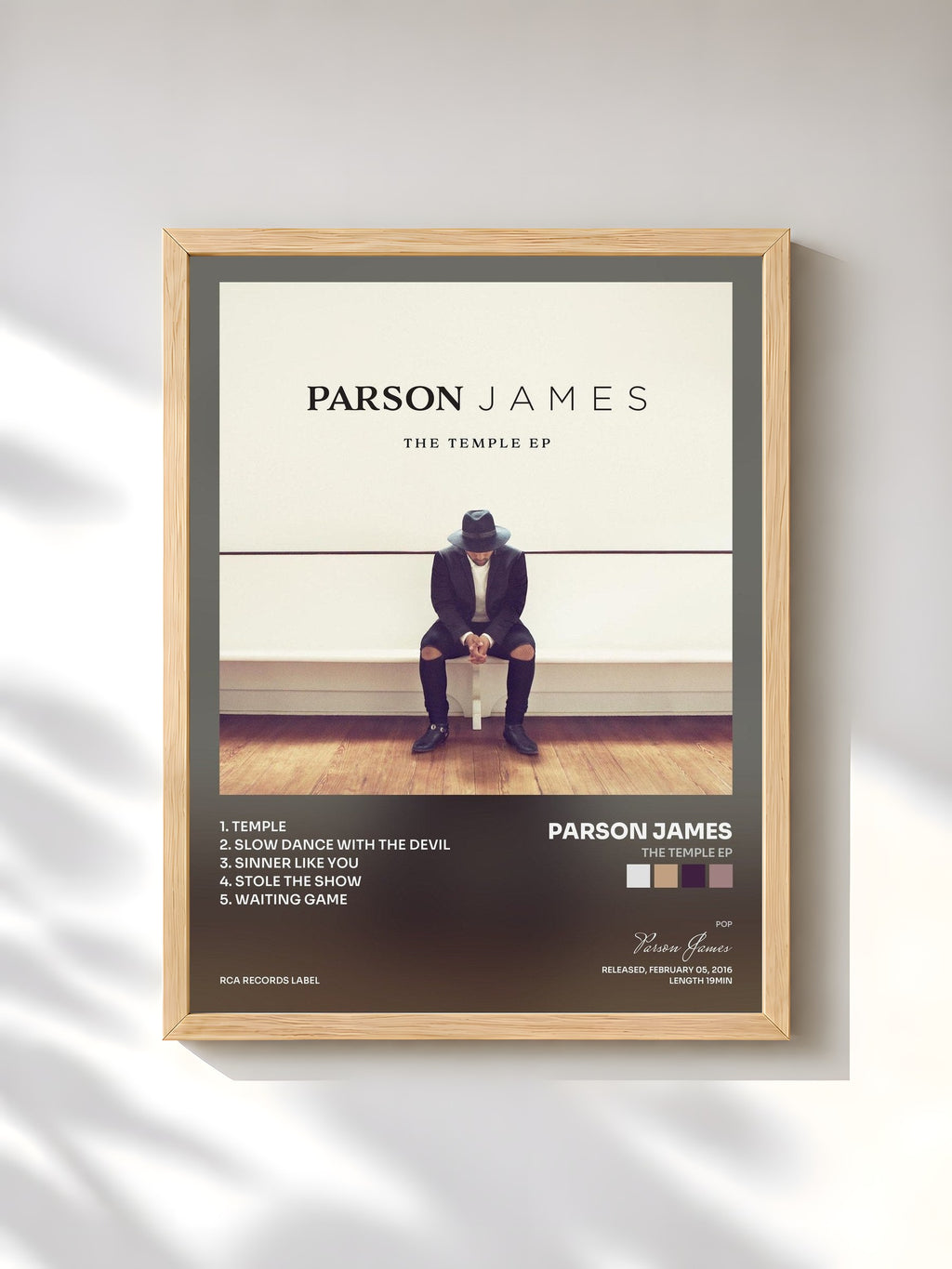 #bois Tableau de l'album The Temple EP de Parson James, cadre en bois brut, imprimé et encadré en France