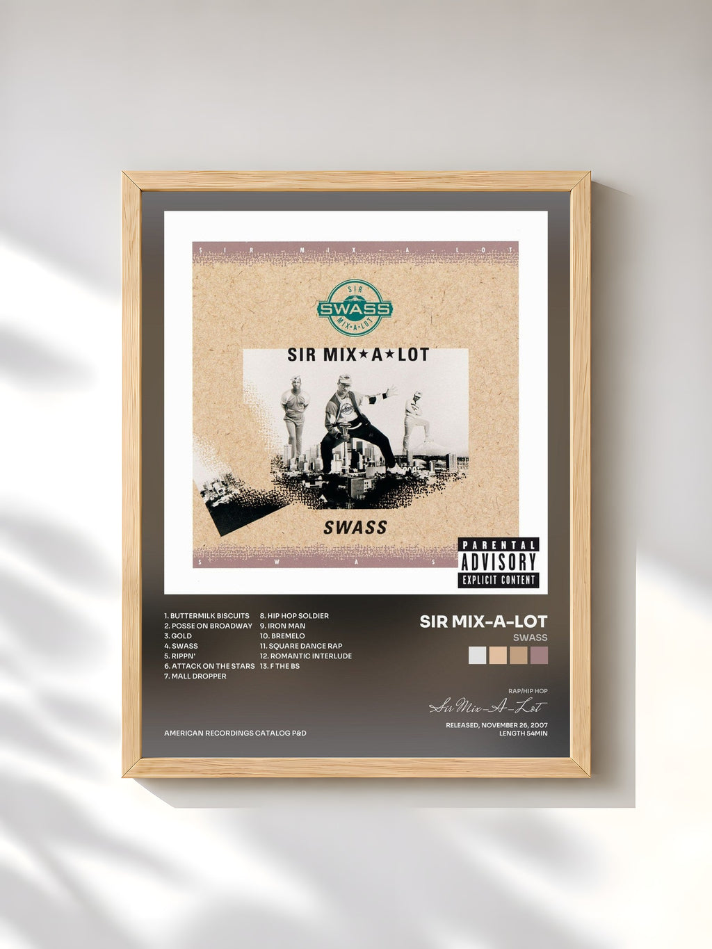 #bois Tableau de l'album Swass de Sir Mix-A-Lot, cadre en bois brut, imprimé et encadré en France