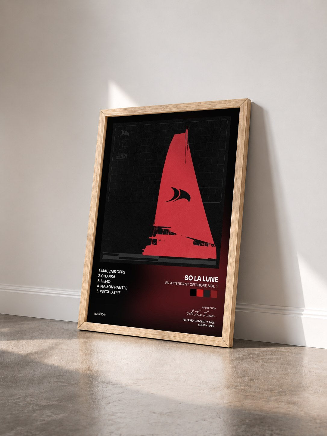#bois Tableau de l'album En attendant Offshore, Vol. 1 de So La Lune vu de trois quarts, cadre en bois brut