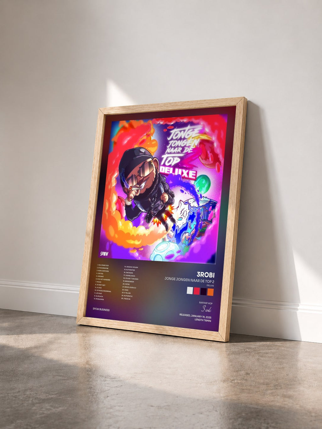 #bois Tableau de l'album Jonge Jongen Naar De Top 2 (Deluxe) de 3robi vu de trois quarts, cadre en bois brut