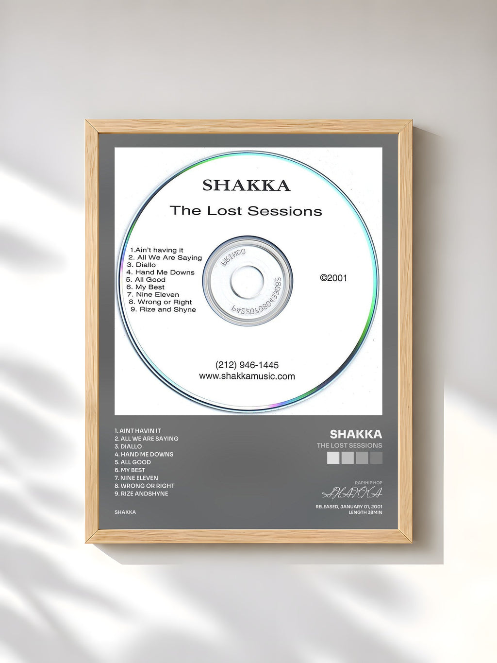 #bois Tableau de l'album The Lost Sessions de SHAKKA, cadre en bois brut, imprimé et encadré en France