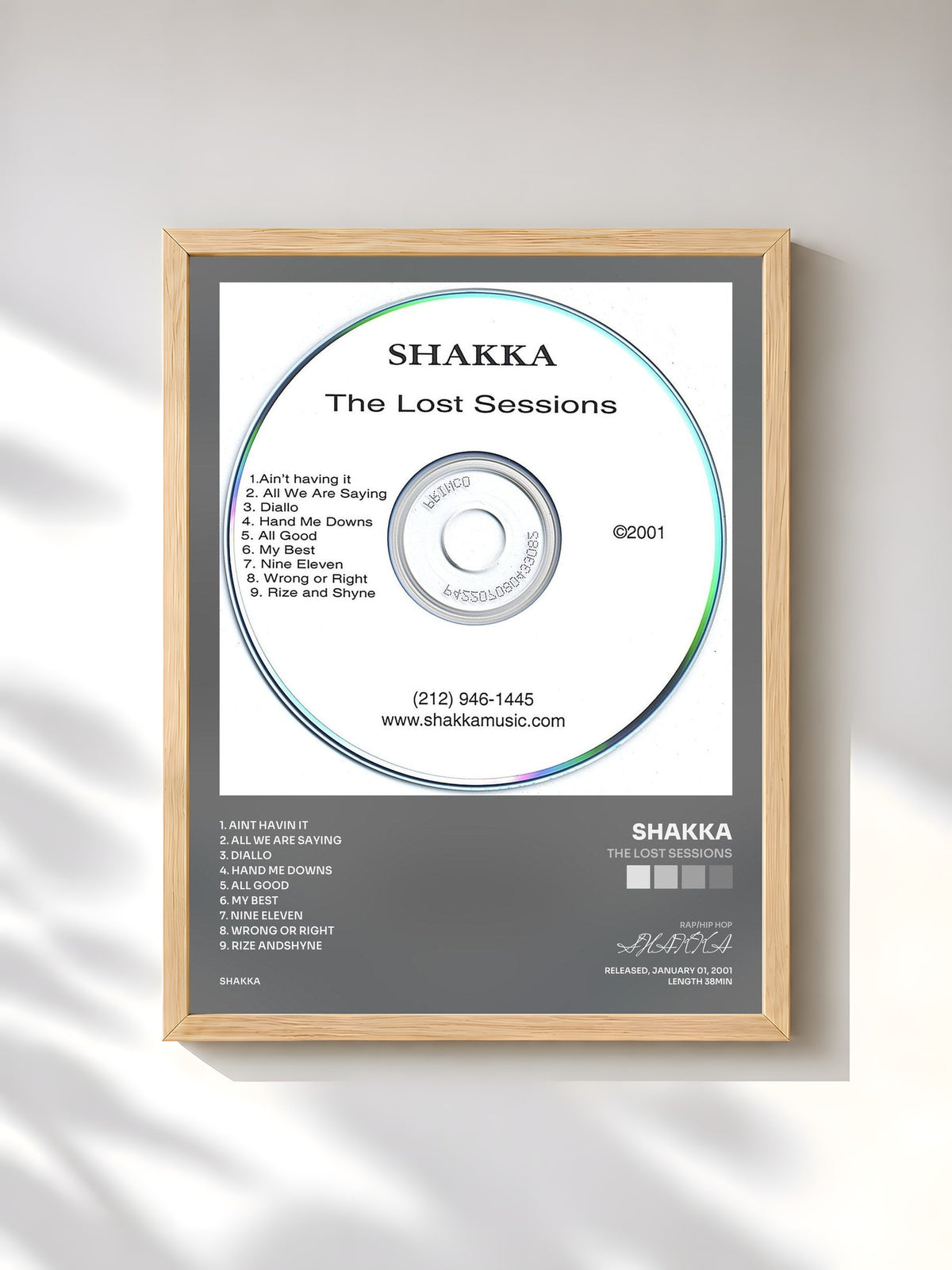 #bois Tableau de l'album The Lost Sessions de SHAKKA, cadre en bois brut, imprimé et encadré en France