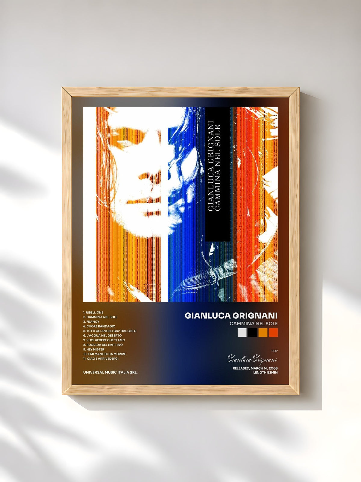 #bois Tableau de l'album Cammina Nel Sole de Gianluca Grignani, cadre en bois brut, imprimé et encadré en France