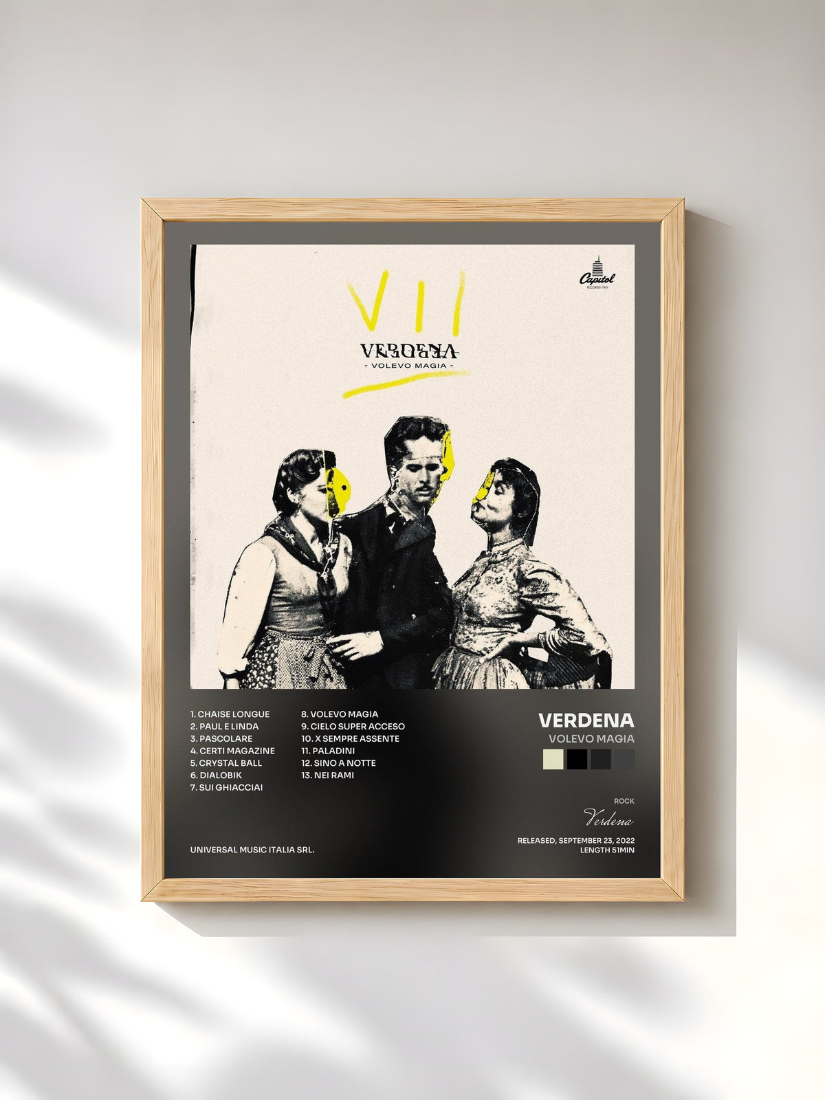 #bois Tableau de l'album Volevo Magia de Verdena, cadre en bois brut, imprimé et encadré en France