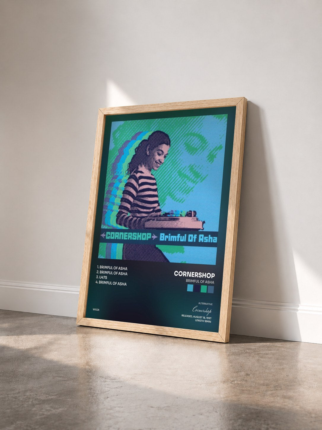 #bois Tableau de l'album Brimful of Asha de Cornershop vu de trois quarts, cadre en bois brut