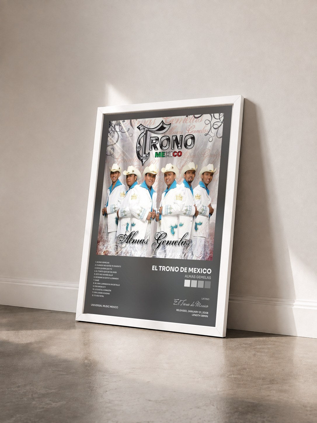 #blanc Tableau de l'album Almas Gemelas de El Trono de Mexico vu de trois quarts, cadre blanc