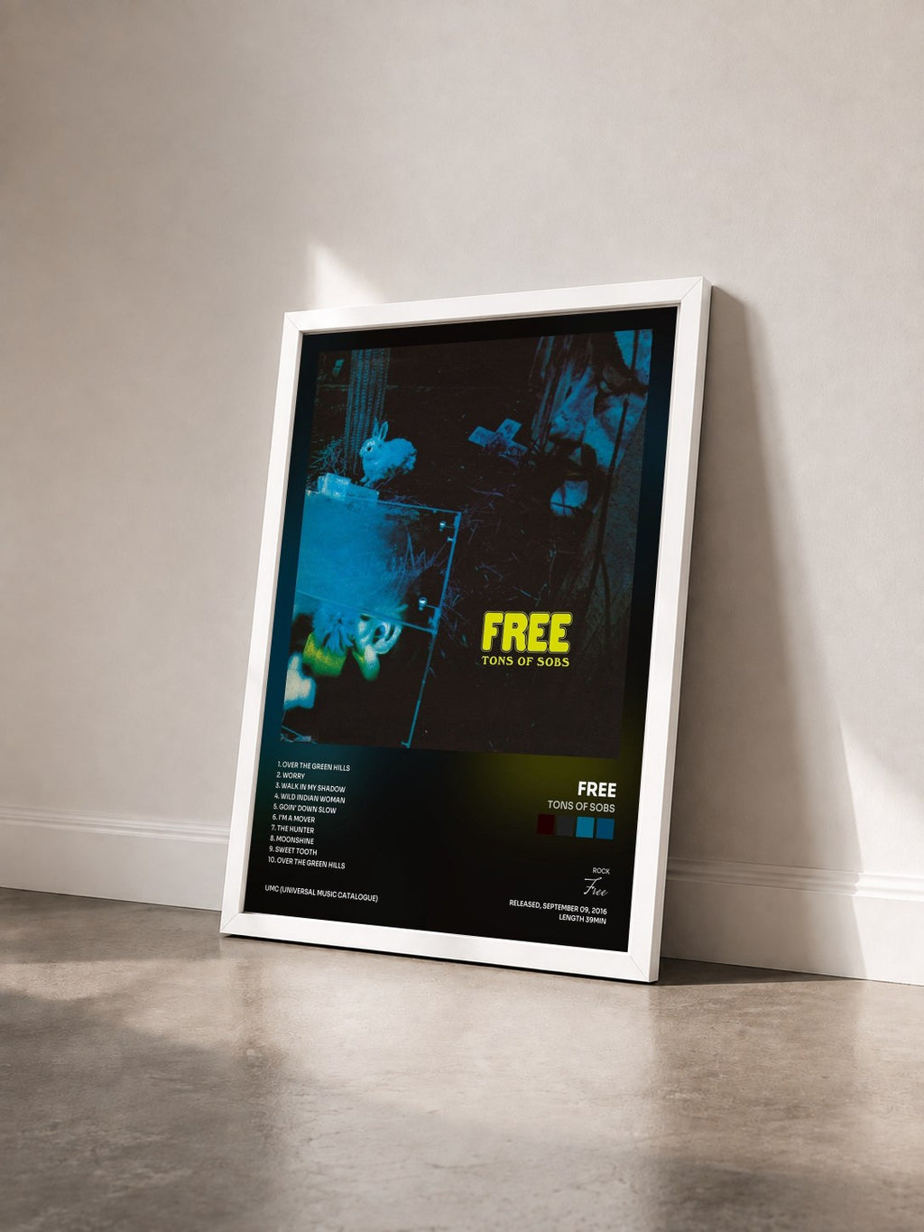 #blanc Tableau de l'album Tons Of Sobs de Free vu de trois quarts, cadre blanc