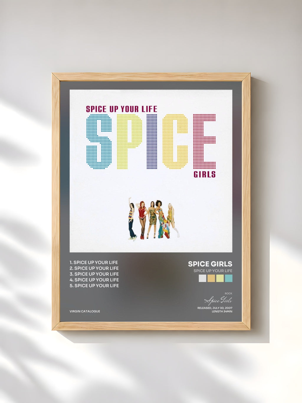 #bois Tableau de l'album Spice Up Your Life de Spice Girls, cadre en bois brut, imprimé et encadré en France