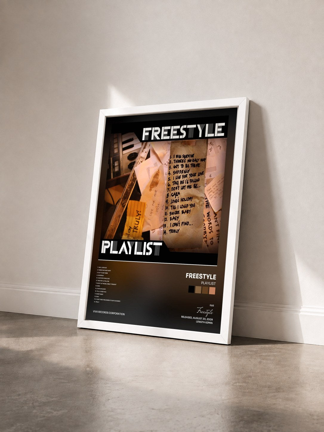#blanc Tableau de l'album Playlist de Freestyle vu de trois quarts, cadre blanc