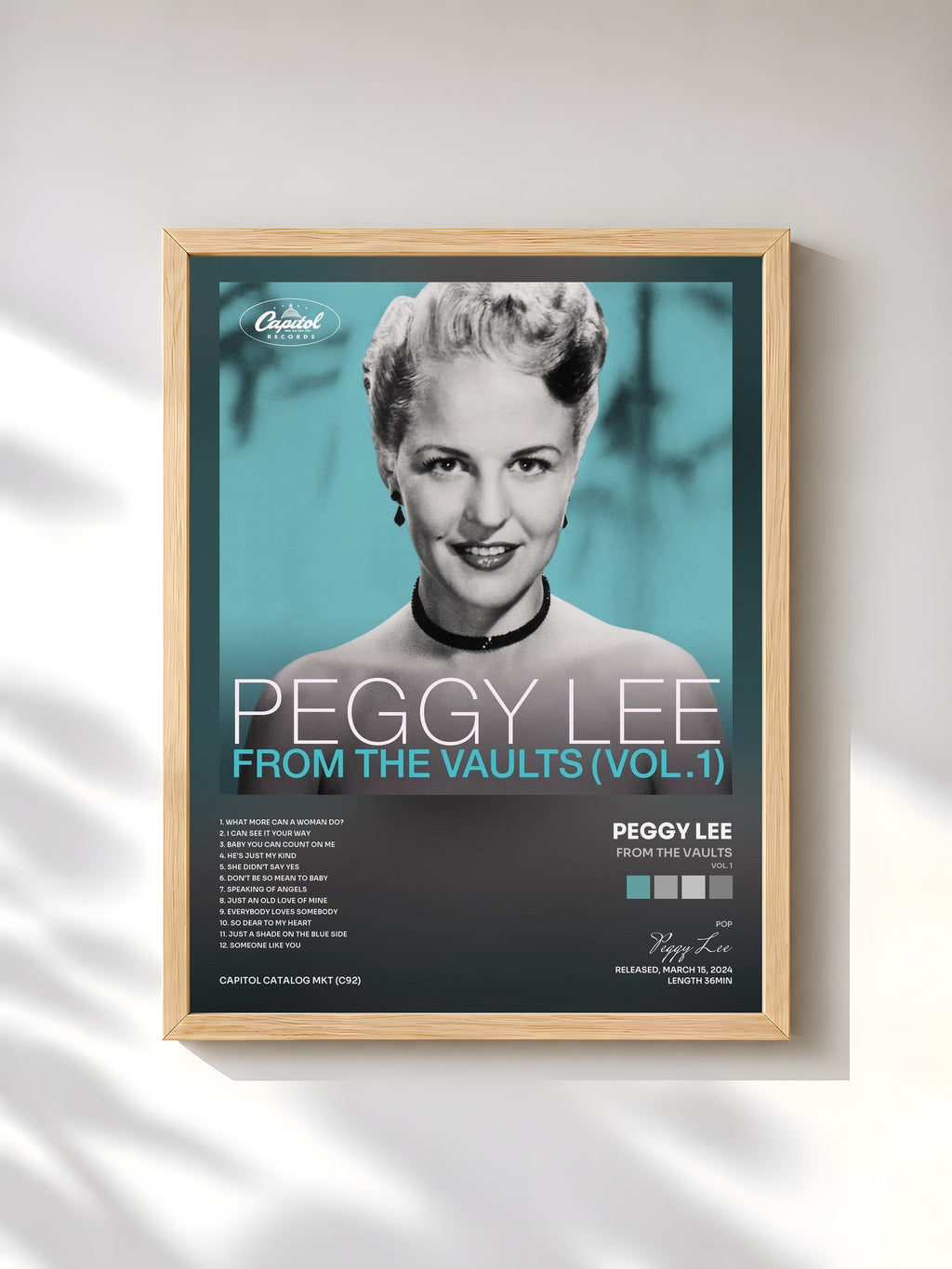 #bois Tableau de l'album From The Vaults (Vol. 1) de Peggy Lee, cadre en bois brut, imprimé et encadré en France