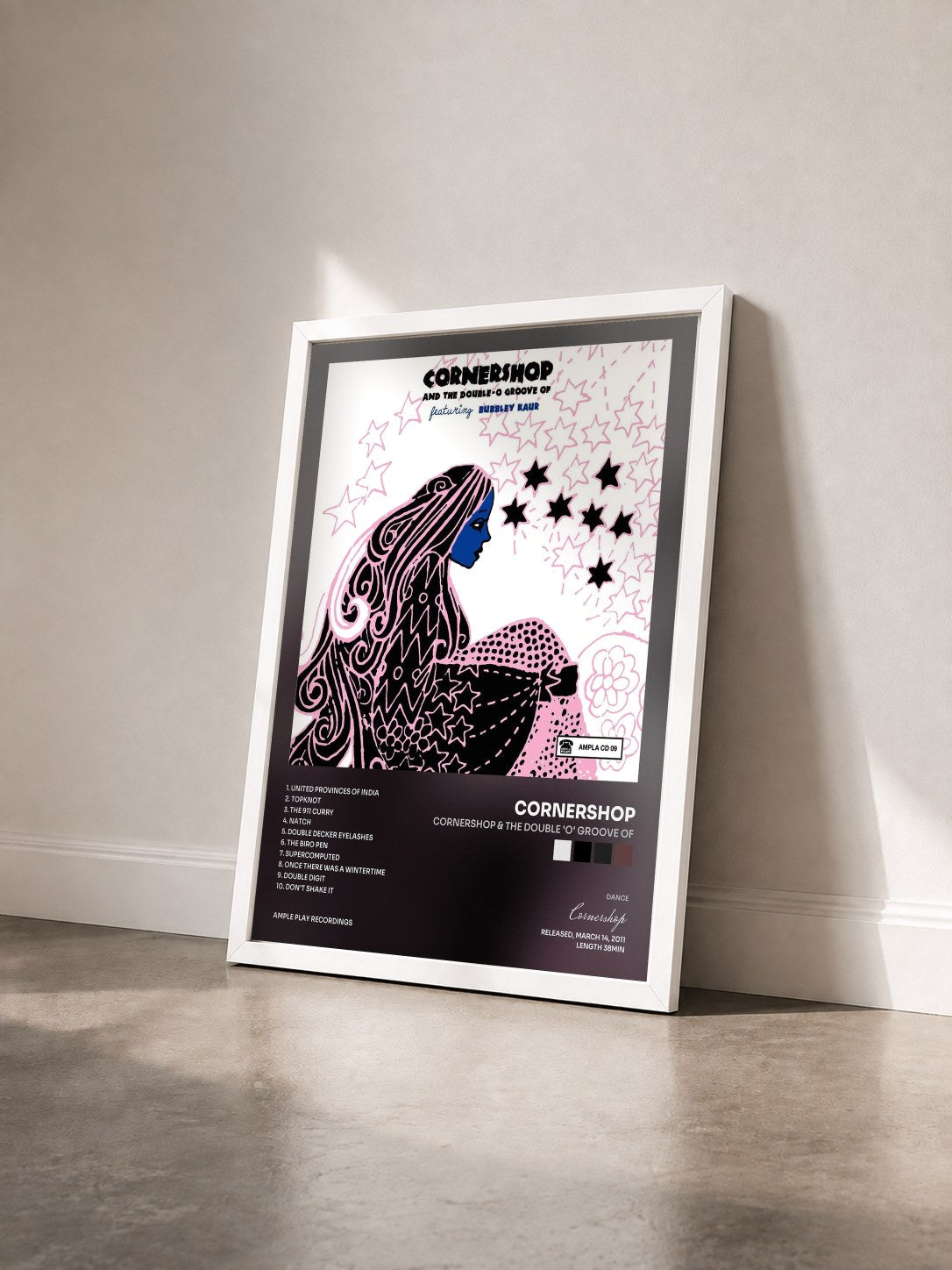 #blanc Tableau de l'album Cornershop & The Double 'O' Groove Of de Cornershop vu de trois quarts, cadre blanc