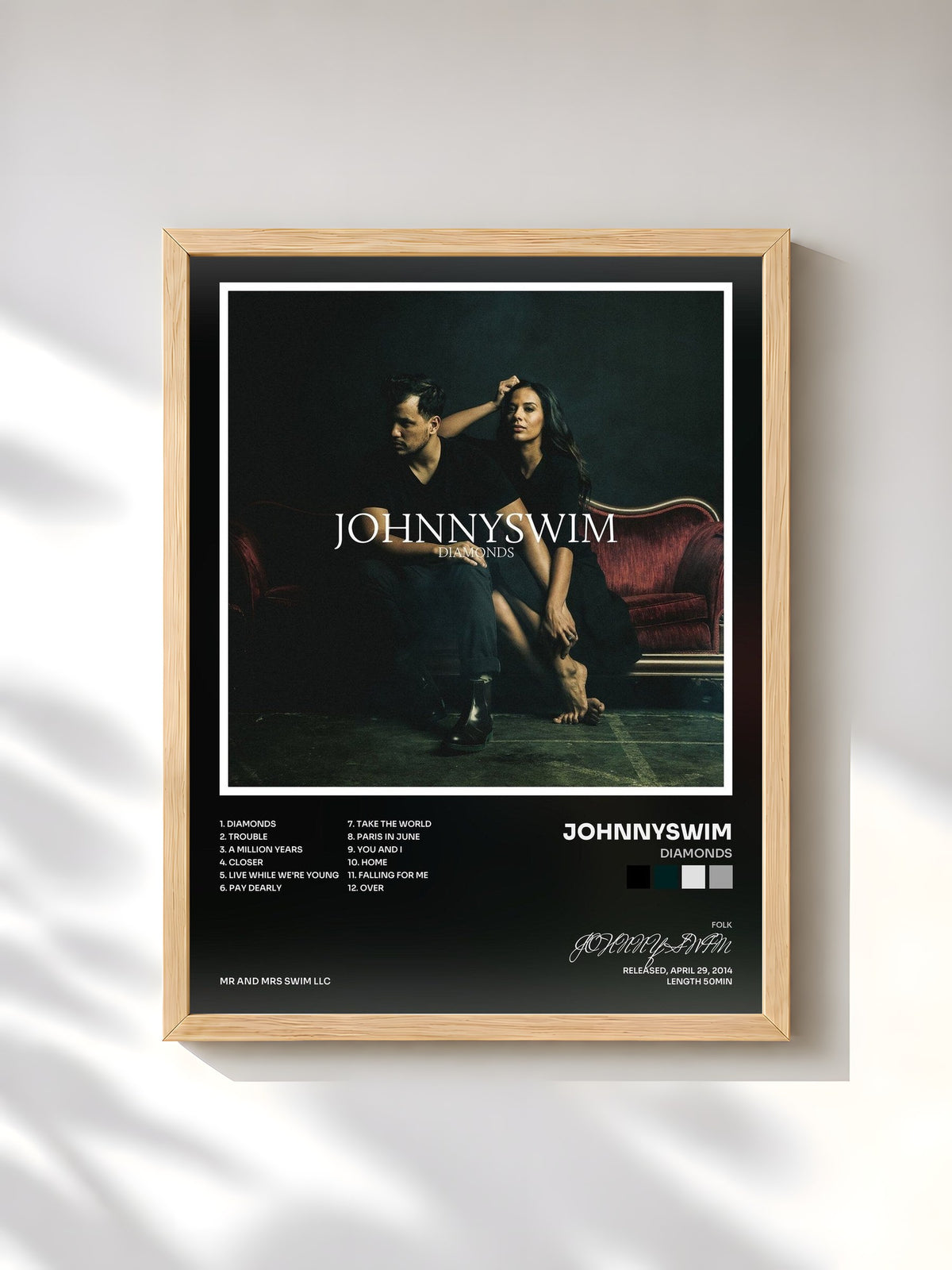 #bois Tableau de l'album Diamonds de JOHNNYSWIM, cadre en bois brut, imprimé et encadré en France