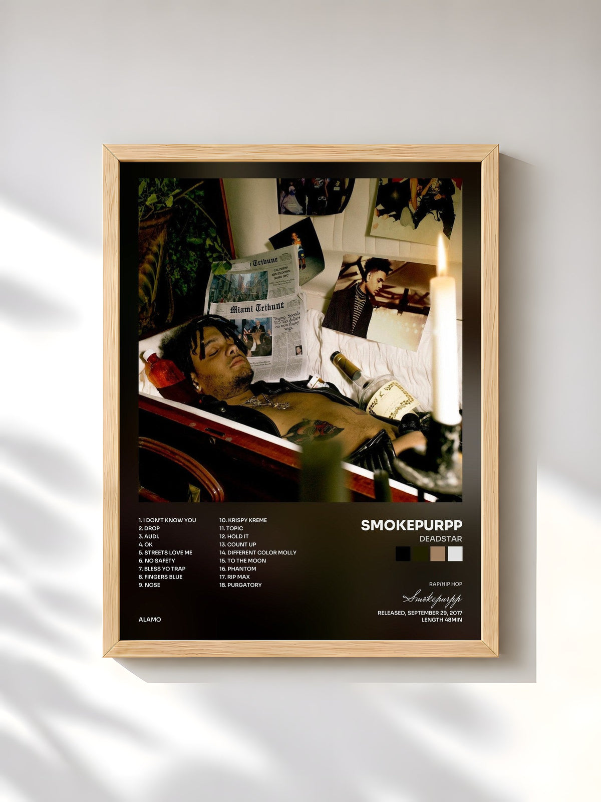 #bois Tableau de l'album Deadstar de Smokepurpp, cadre en bois brut, imprimé et encadré en France