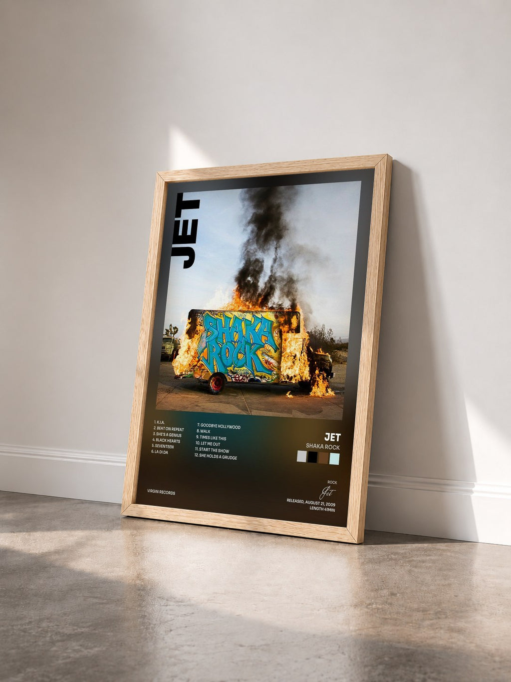#bois Tableau de l'album Shaka Rock de Jet vu de trois quarts, cadre en bois brut