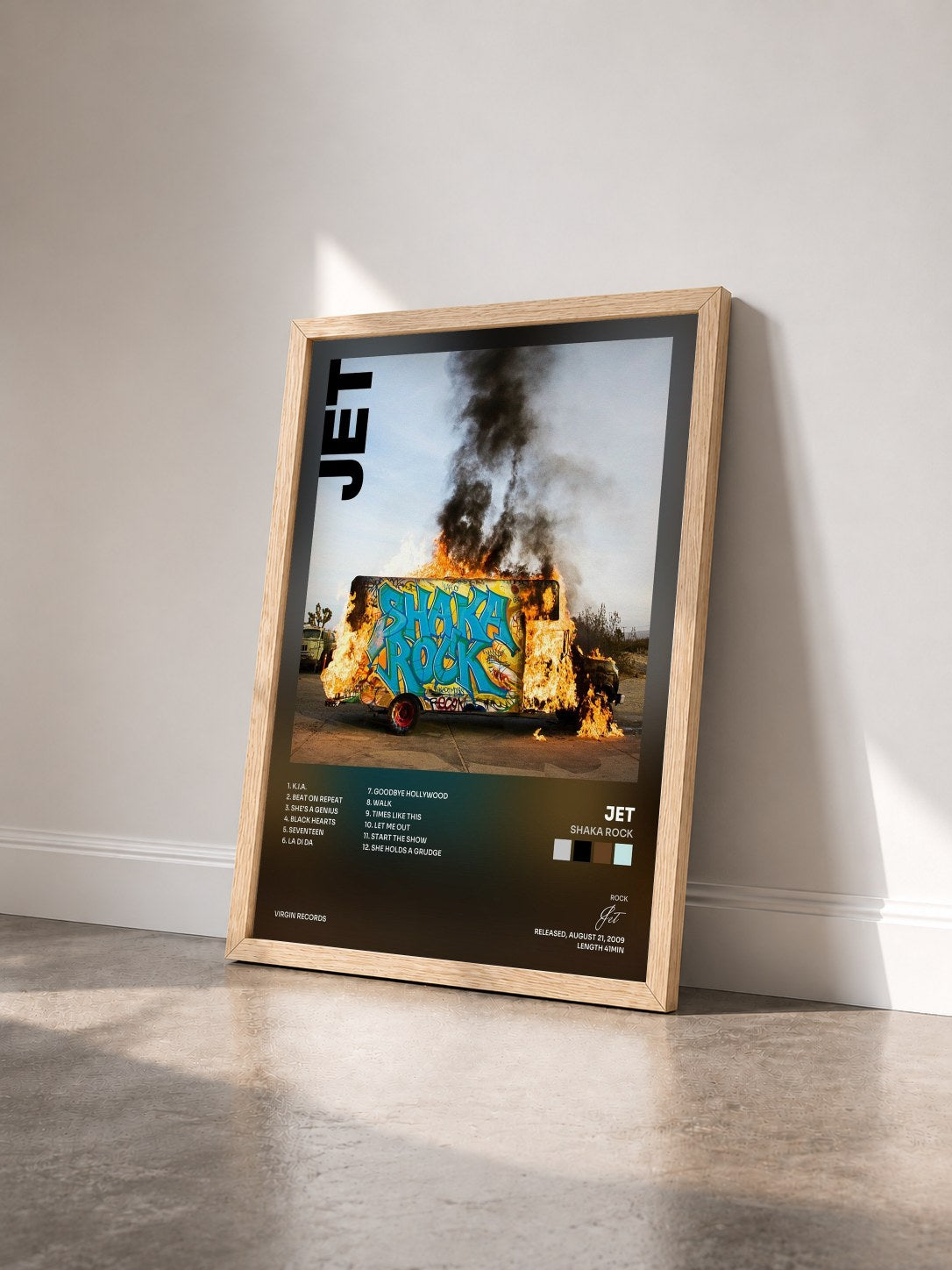 #bois Tableau de l'album Shaka Rock de Jet vu de trois quarts, cadre en bois brut