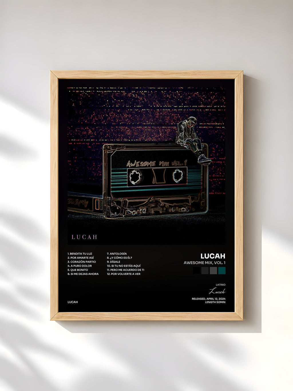 #bois Tableau de l'album Awesome Mix, Vol. 1 de Lucah, cadre en bois brut, imprimé et encadré en France