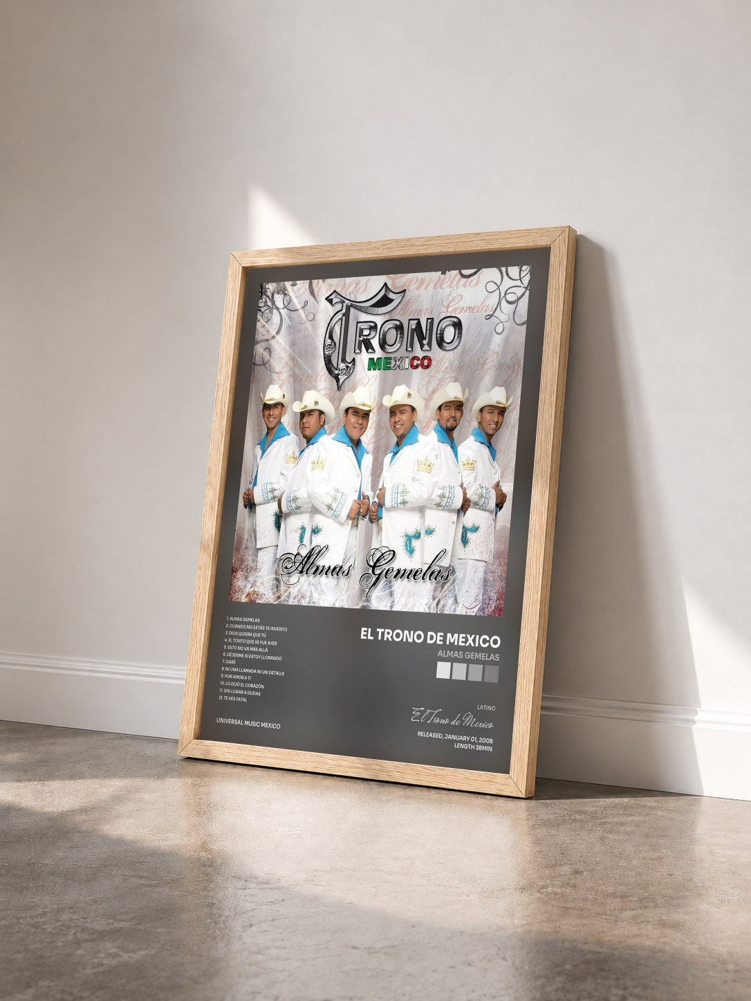 #bois Tableau de l'album Almas Gemelas de El Trono de Mexico vu de trois quarts, cadre en bois brut