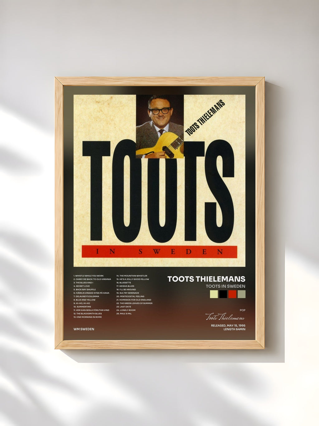 #bois Tableau de l'album Toots in Sweden de Toots Thielemans, cadre en bois brut, imprimé et encadré en France