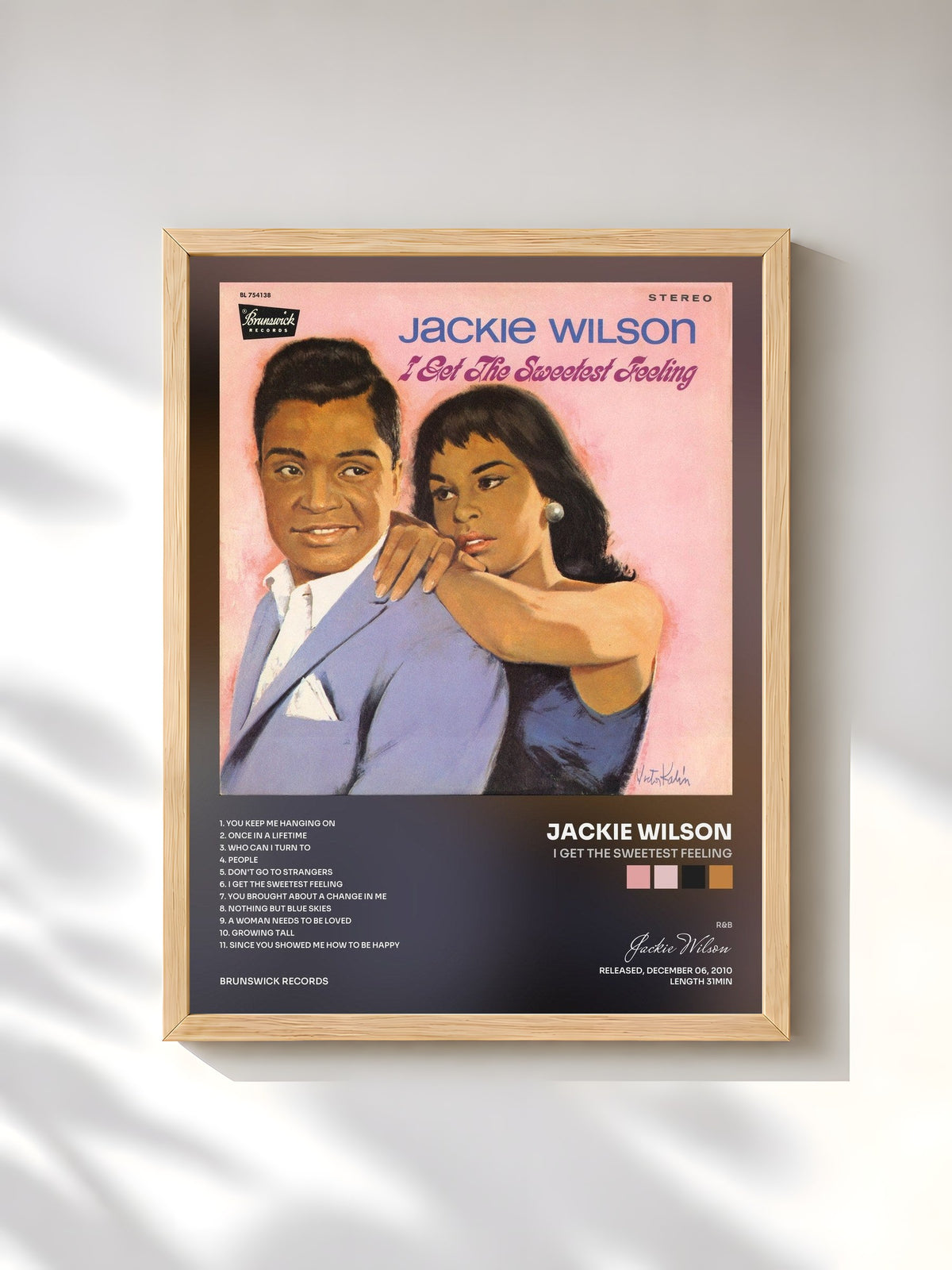#bois Tableau de l'album I Get The Sweetest Feeling de Jackie Wilson, cadre en bois brut, imprimé et encadré en France