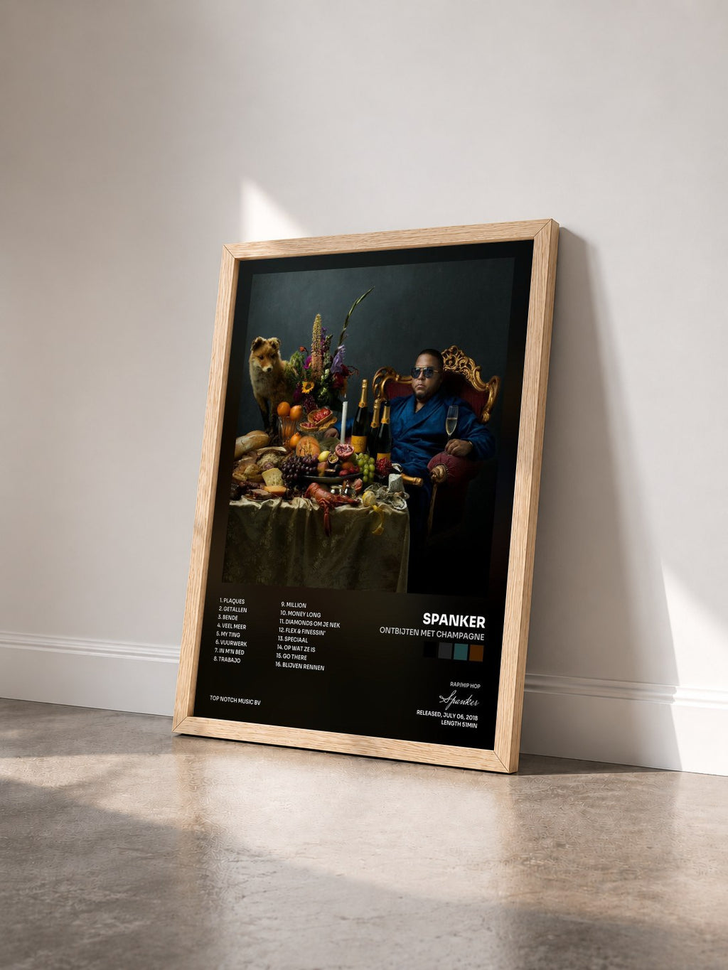 #bois Tableau de l'album Ontbijten Met Champagne de Spanker vu de trois quarts, cadre en bois brut