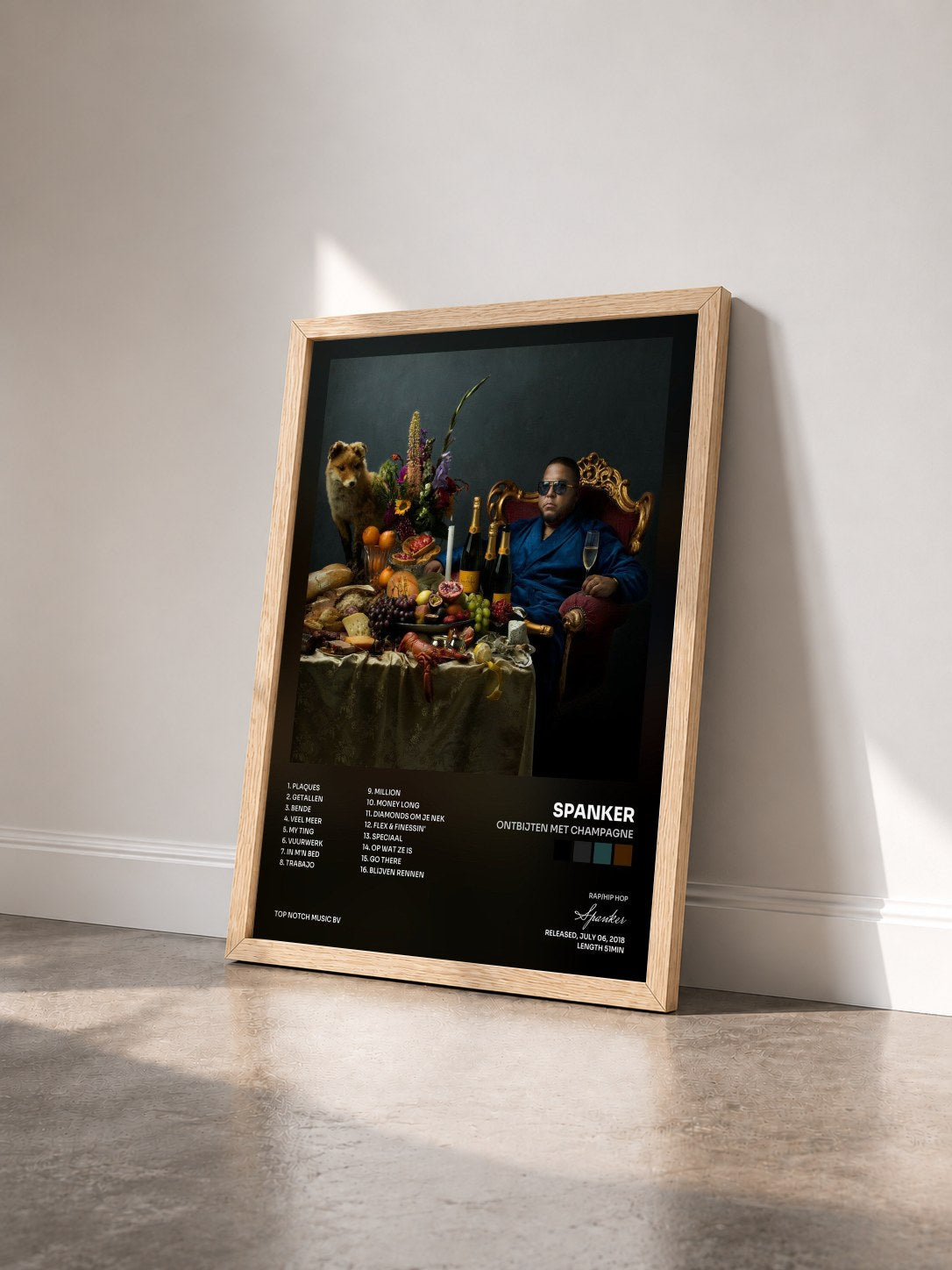 #bois Tableau de l'album Ontbijten Met Champagne de Spanker vu de trois quarts, cadre en bois brut