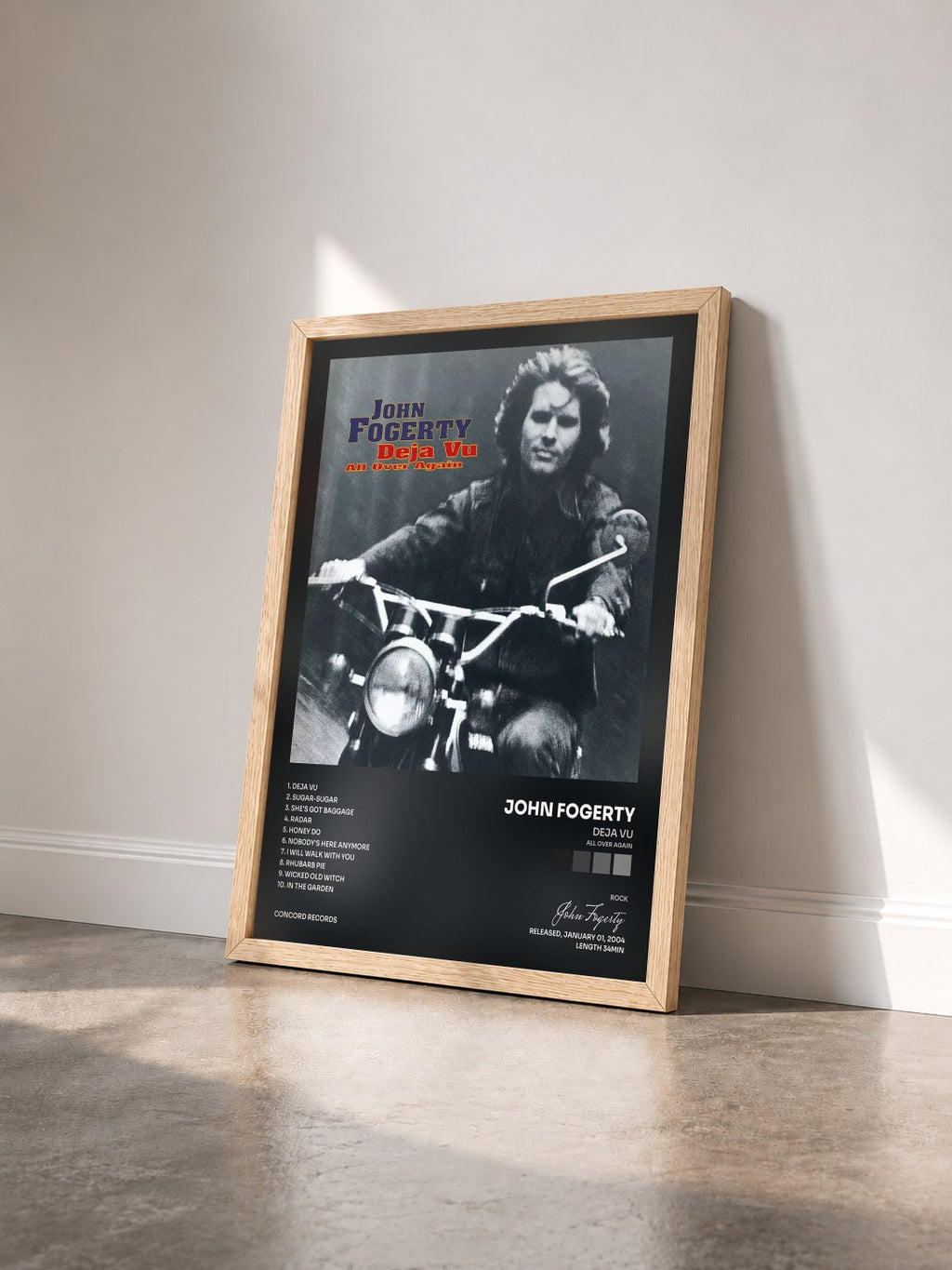 #bois Tableau de l'album Deja Vu (All Over Again) de John Fogerty vu de trois quarts, cadre en bois brut