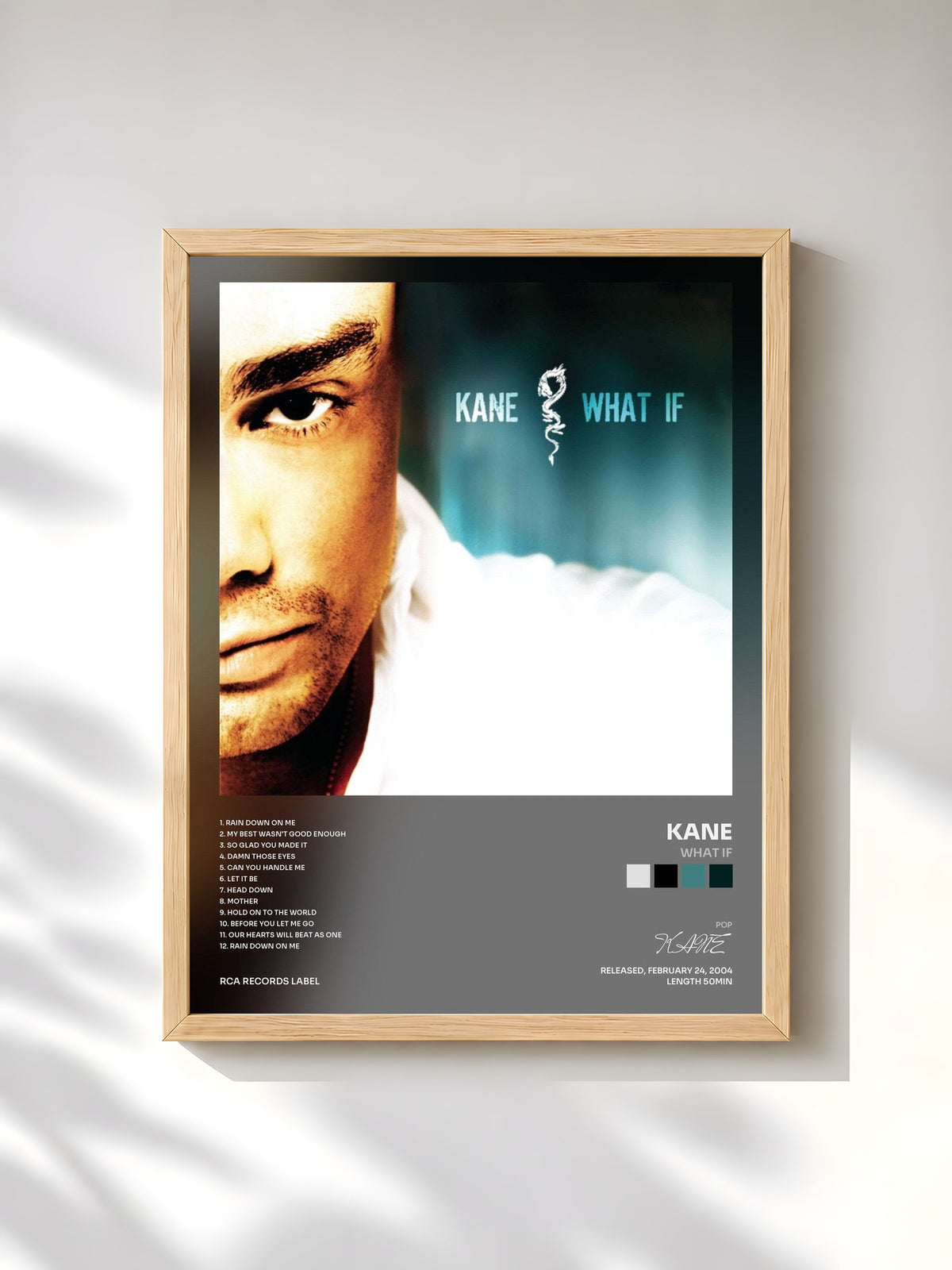 #bois Tableau de l'album What If de KANE, cadre en bois brut, imprimé et encadré en France