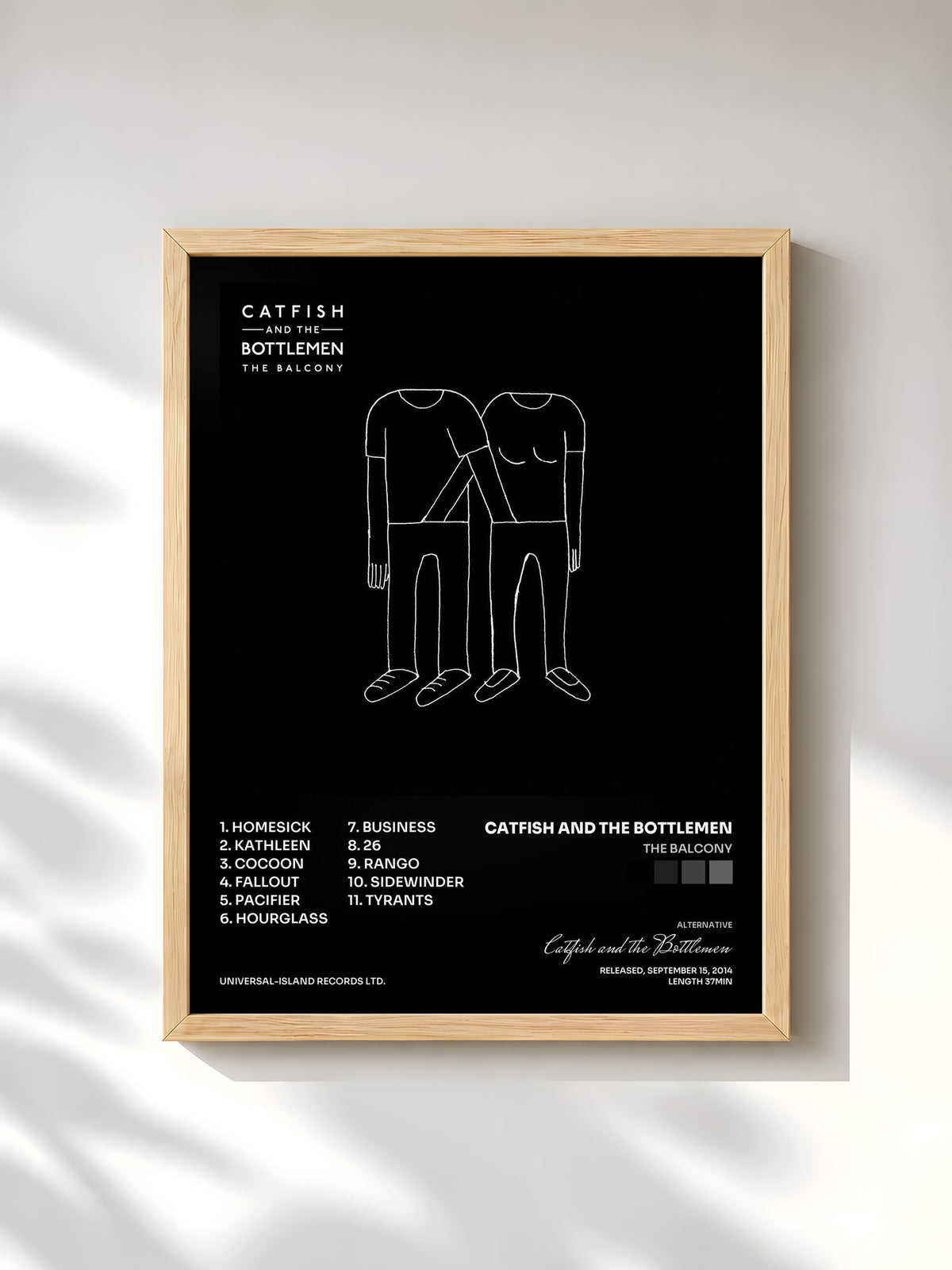 #bois Tableau de l'album The Balcony de Catfish and the Bottlemen, cadre en bois brut, imprimé et encadré en France