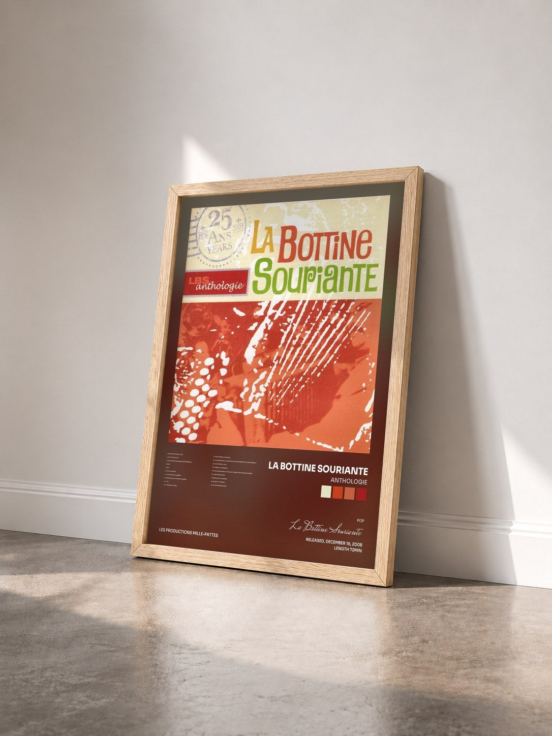 #bois Tableau de l'album Anthologie de La Bottine Souriante vu de trois quarts, cadre en bois brut