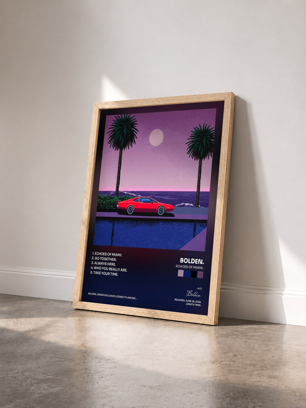 #bois Tableau de l'album Echoes of Miami. de Bolden. vu de trois quarts, cadre en bois brut