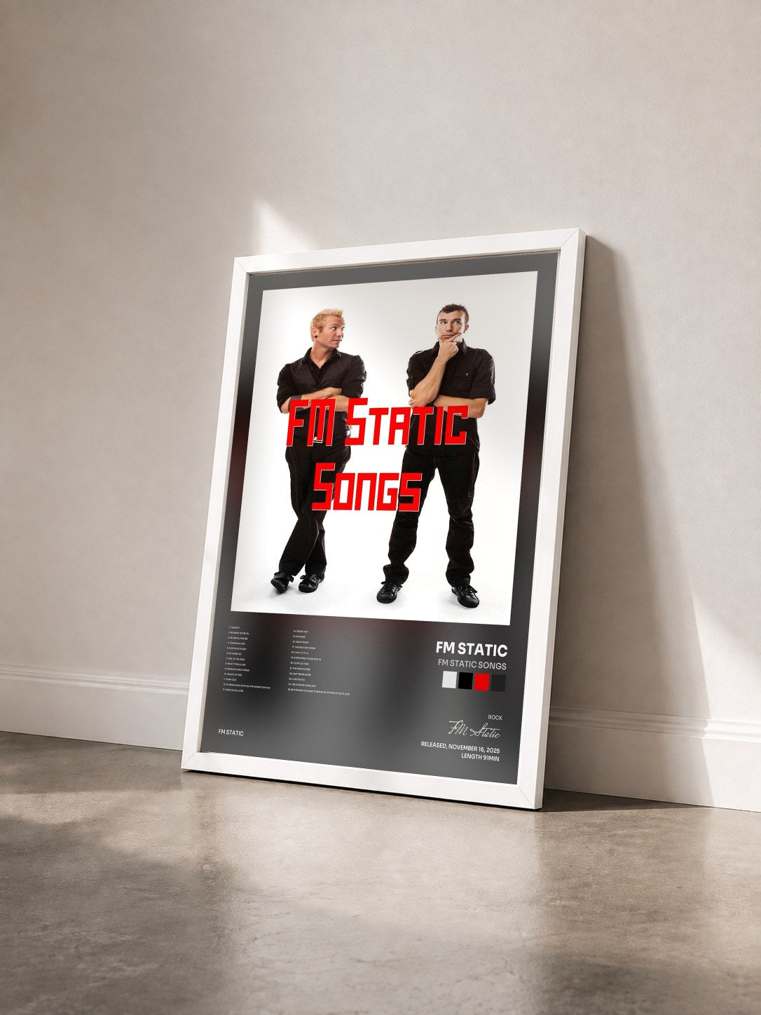 #blanc Tableau de l'album FM Static Songs de FM Static vu de trois quarts, cadre blanc
