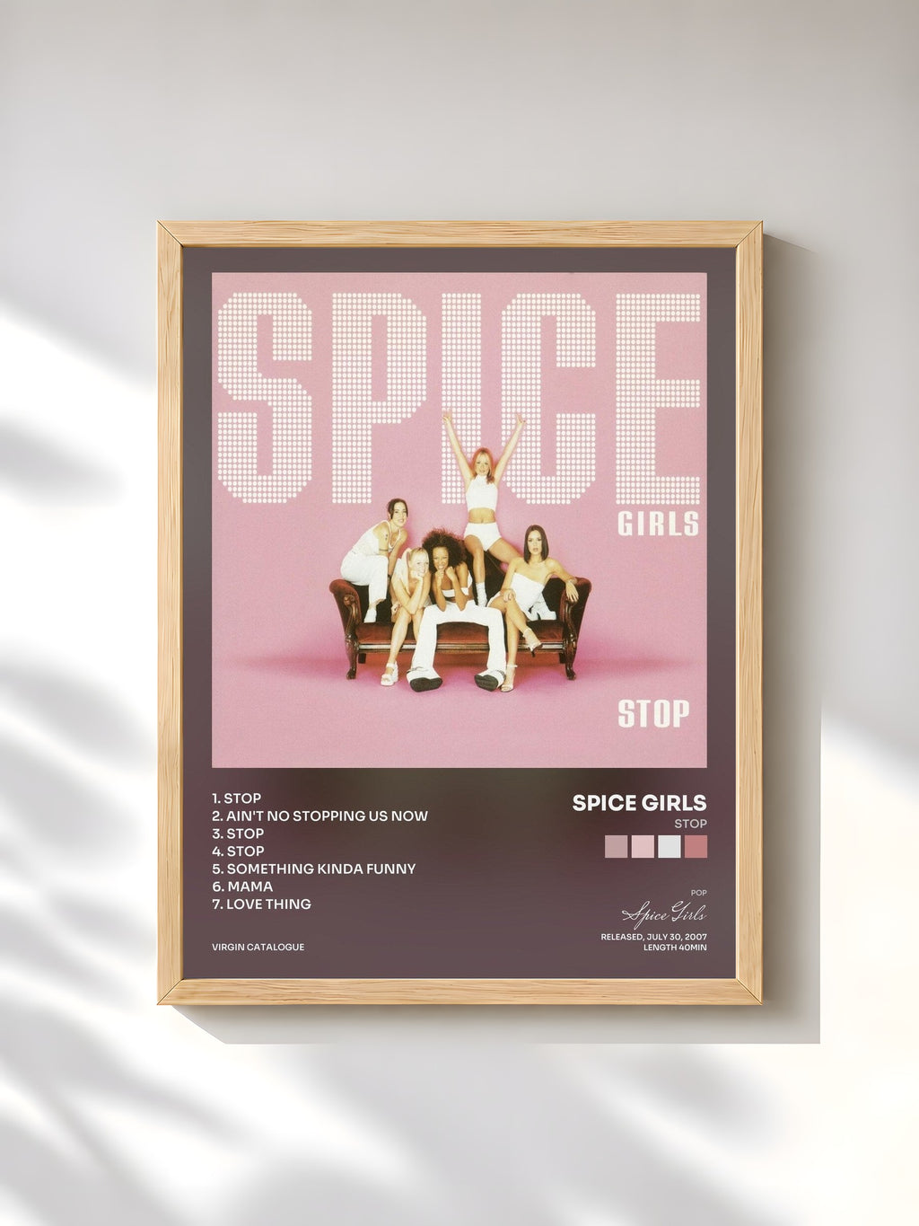 #bois Tableau de l'album Stop de Spice Girls, cadre en bois brut, imprimé et encadré en France