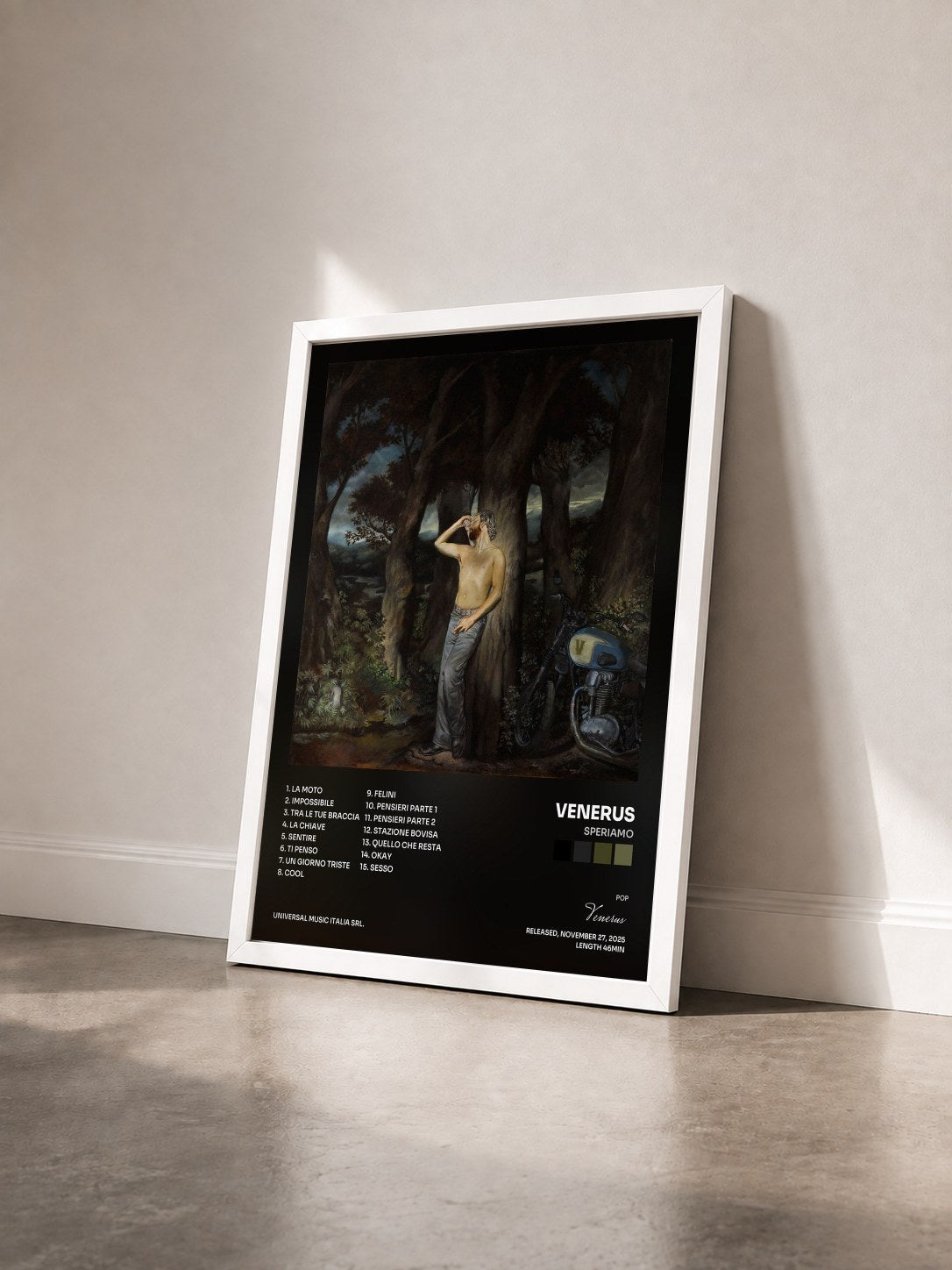 #blanc Tableau de l'album Speriamo de Venerus vu de trois quarts, cadre blanc
