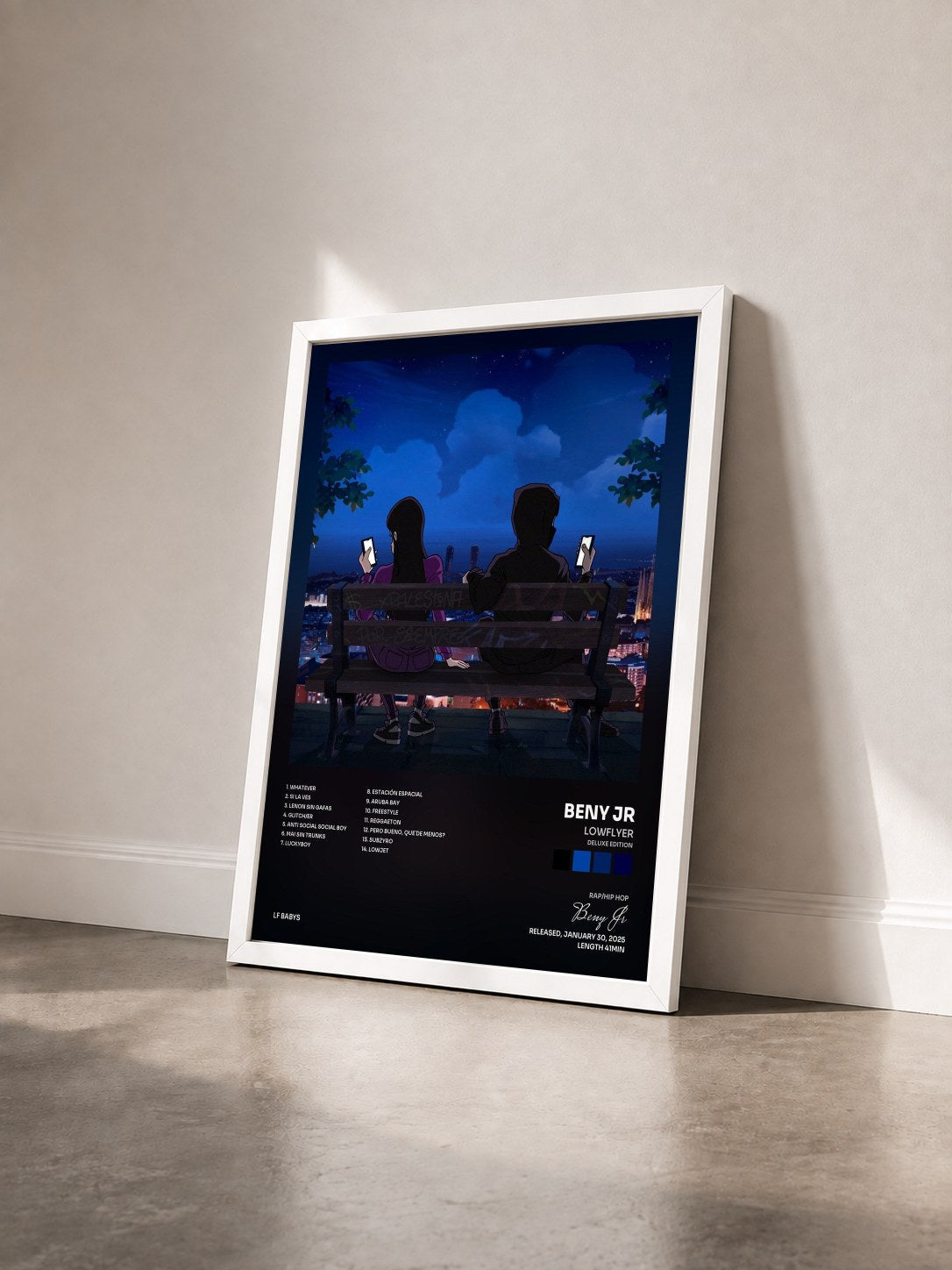 #blanc Tableau de l'album LowFlyer (Deluxe Edition) de Beny Jr vu de trois quarts, cadre blanc