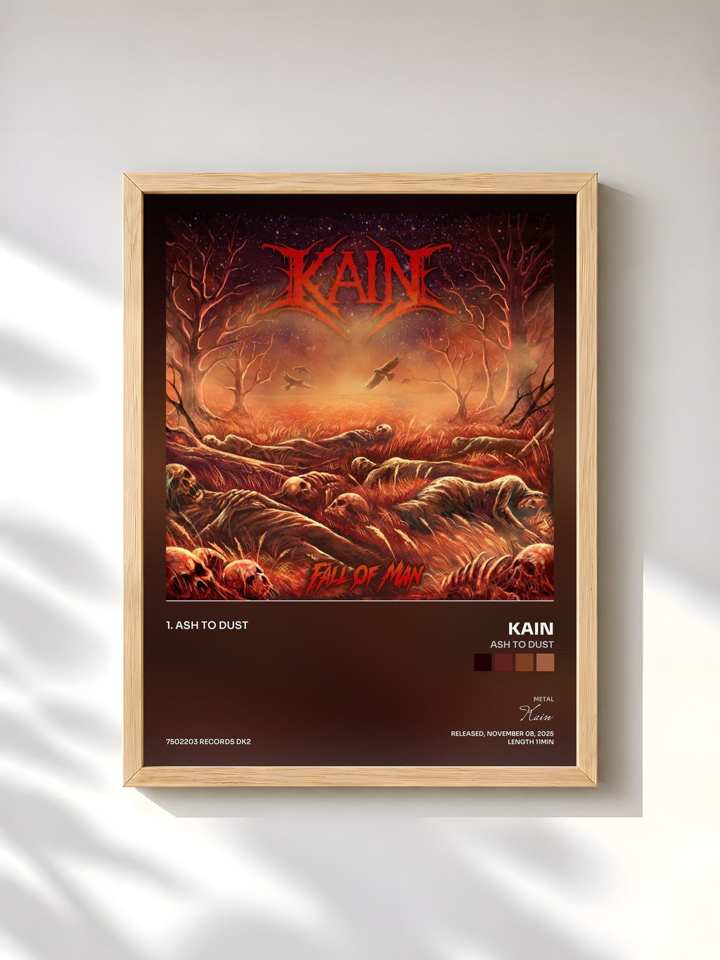 #bois Tableau de l'album Ash To Dust de Kain, cadre en bois brut, imprimé et encadré en France