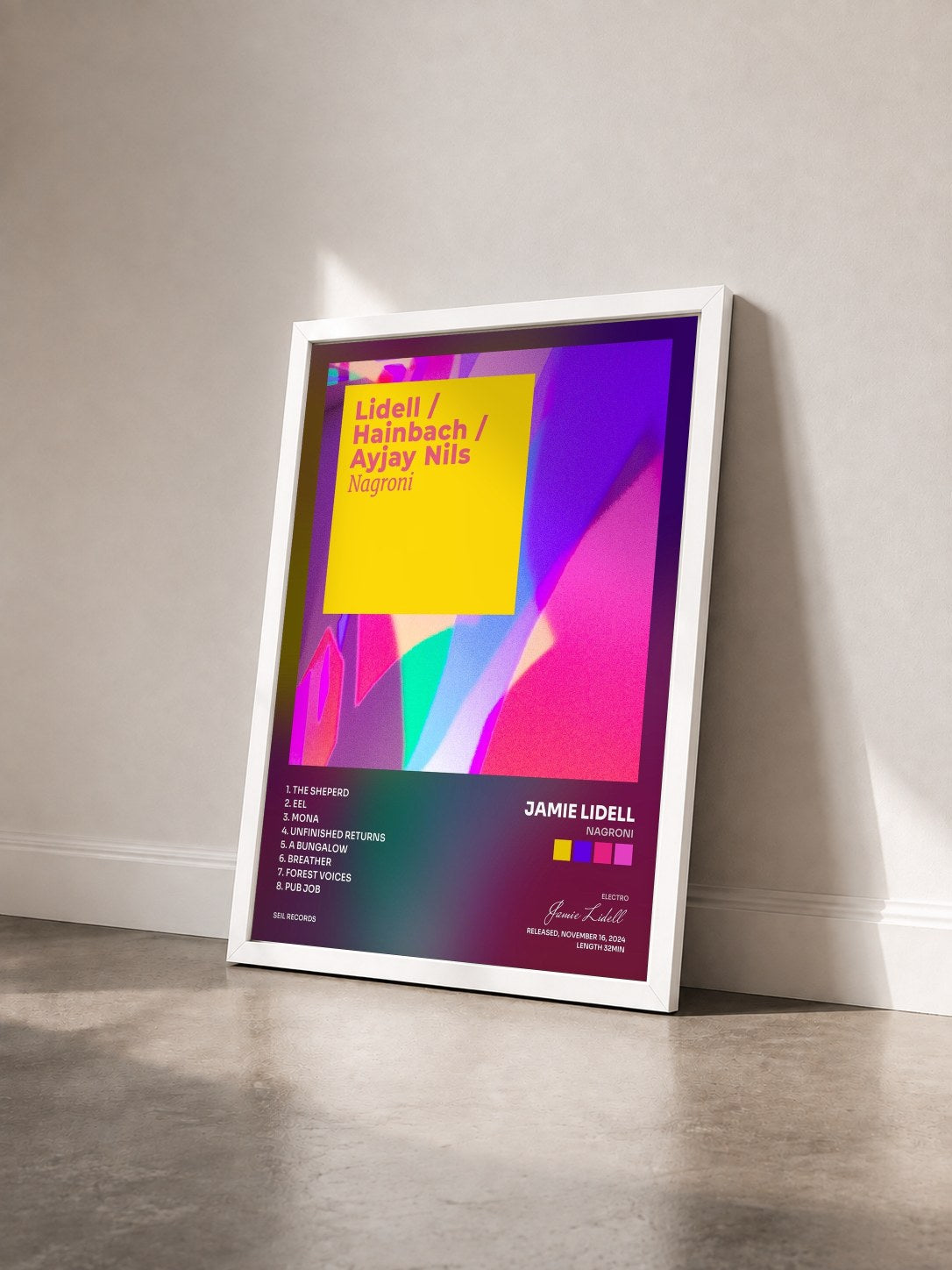 #blanc Tableau de l'album Nagroni de Jamie Lidell vu de trois quarts, cadre blanc