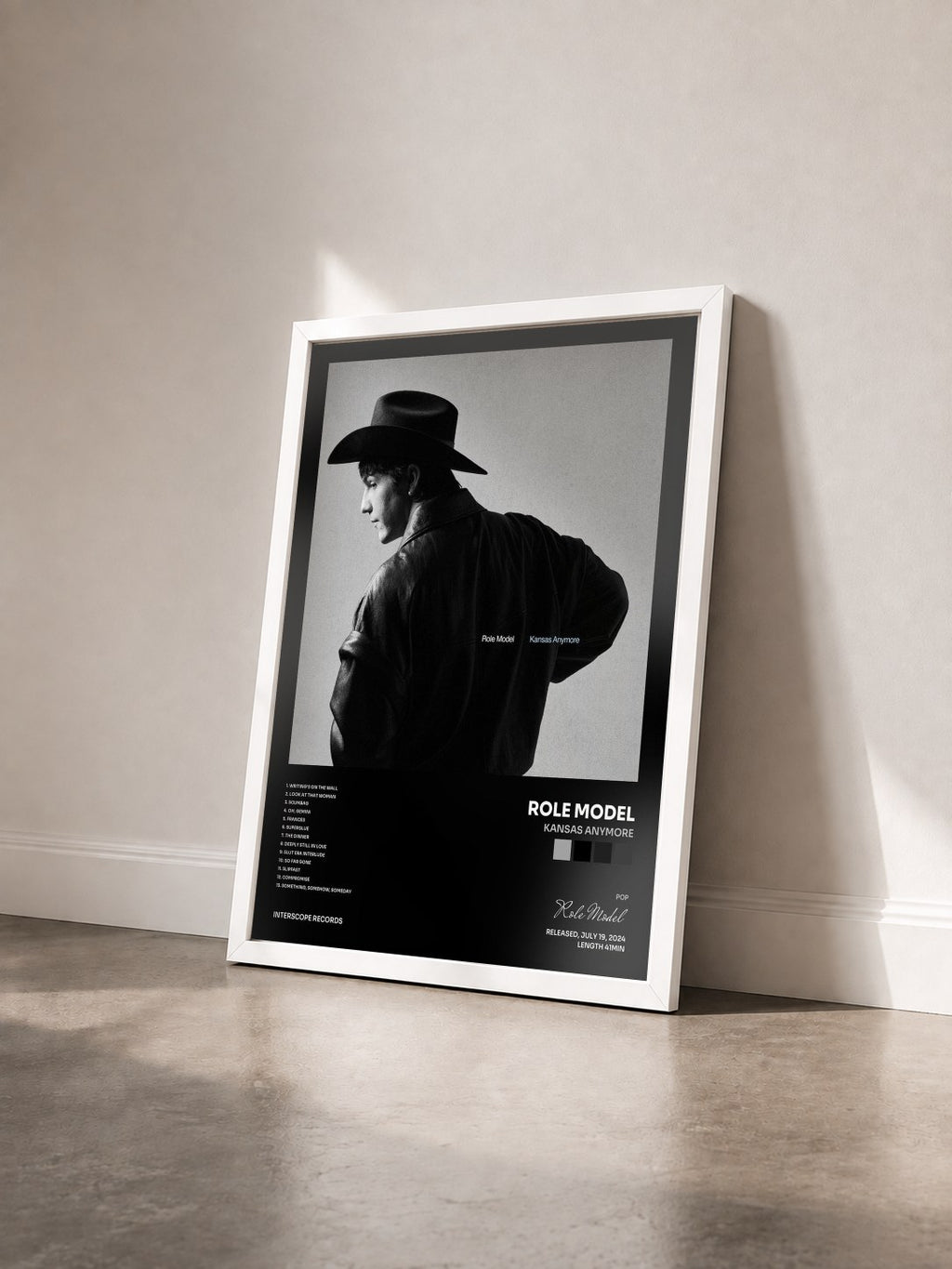 #blanc Tableau de l'album Kansas Anymore de Role Model vu de trois quarts, cadre blanc