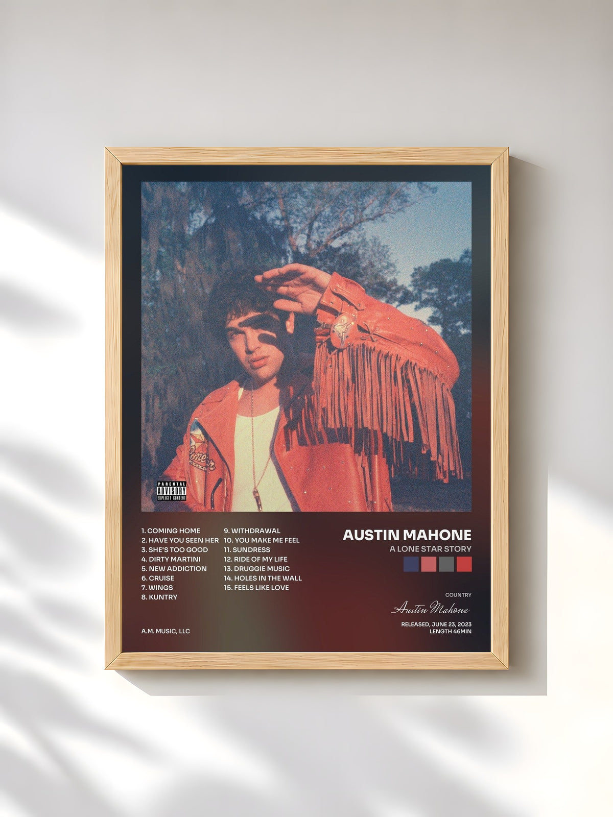 #bois Tableau de l'album A Lone Star Story de Austin Mahone, cadre en bois brut, imprimé et encadré en France