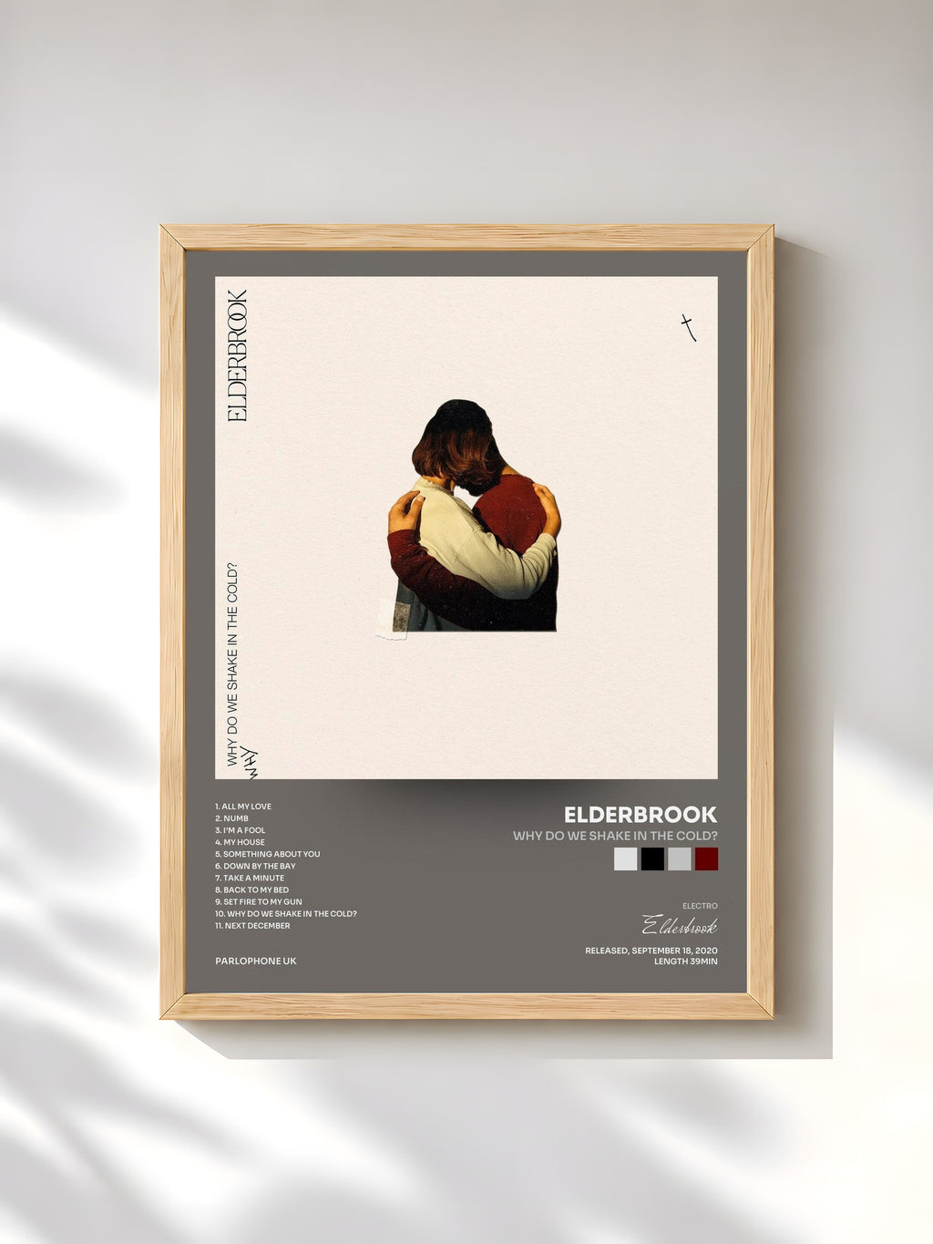 #bois Tableau de l'album Why Do We Shake In The Cold? de Elderbrook, cadre en bois brut, imprimé et encadré en France