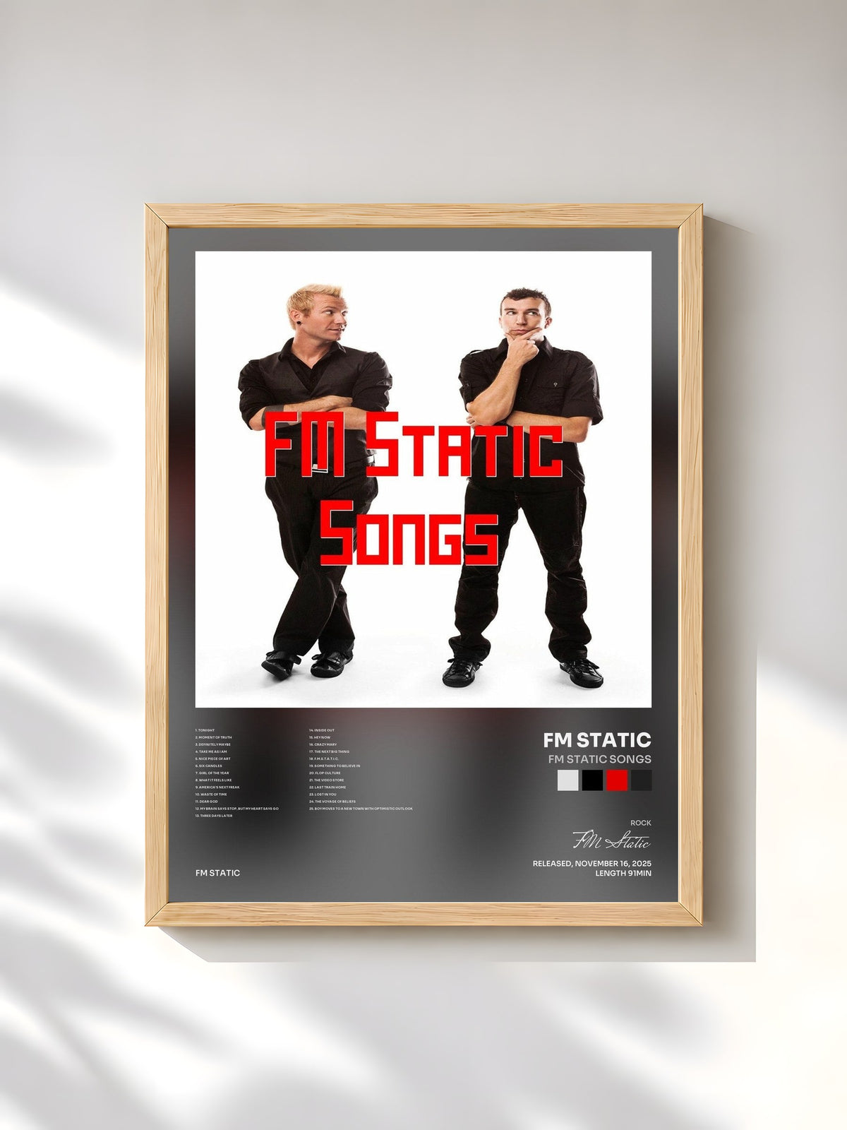 #bois Tableau de l'album FM Static Songs de FM Static, cadre en bois brut, imprimé et encadré en France